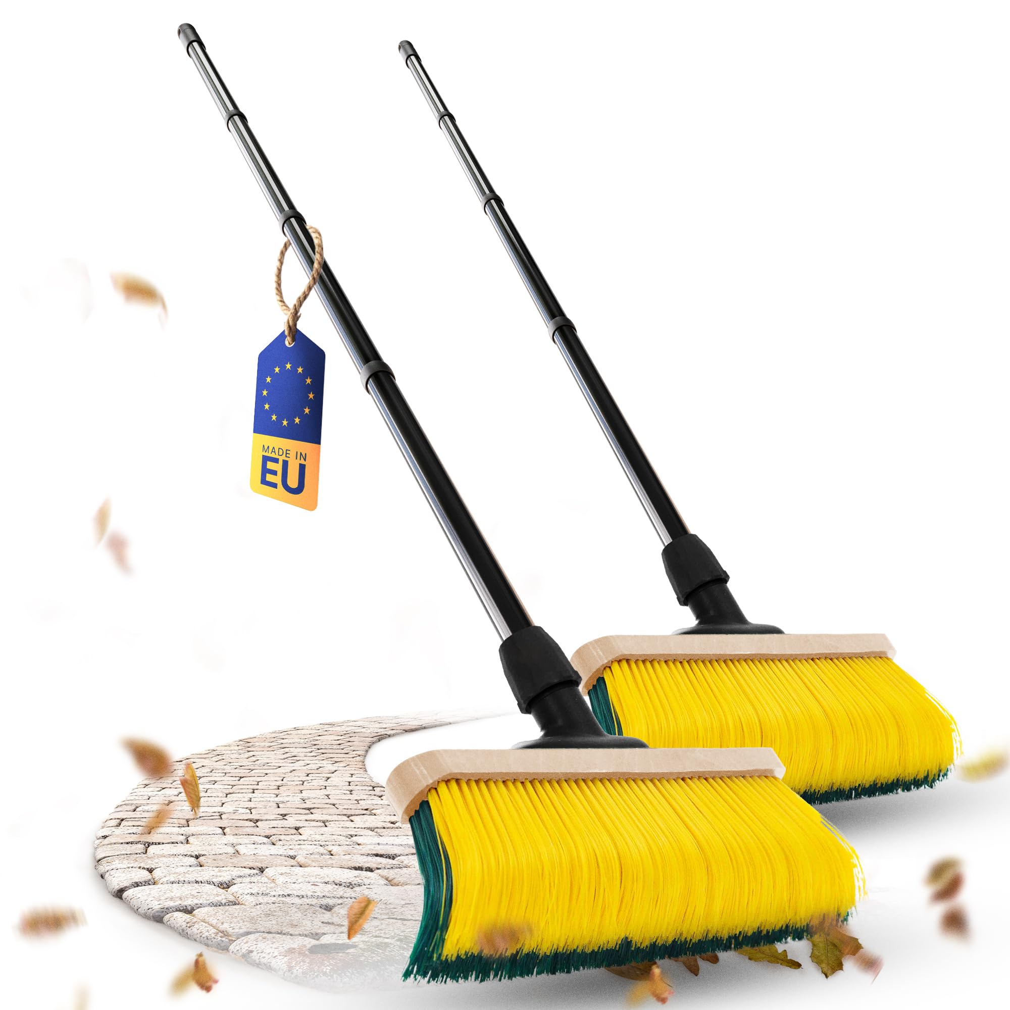 Novaliv 2 escobas premium con mango de 50 cm, cepillo especial de cerdas curvas, ideal como escoba de jardín, escoba rascadora, escoba de césped artificial, ideal para camping, escoba de calle, escoba