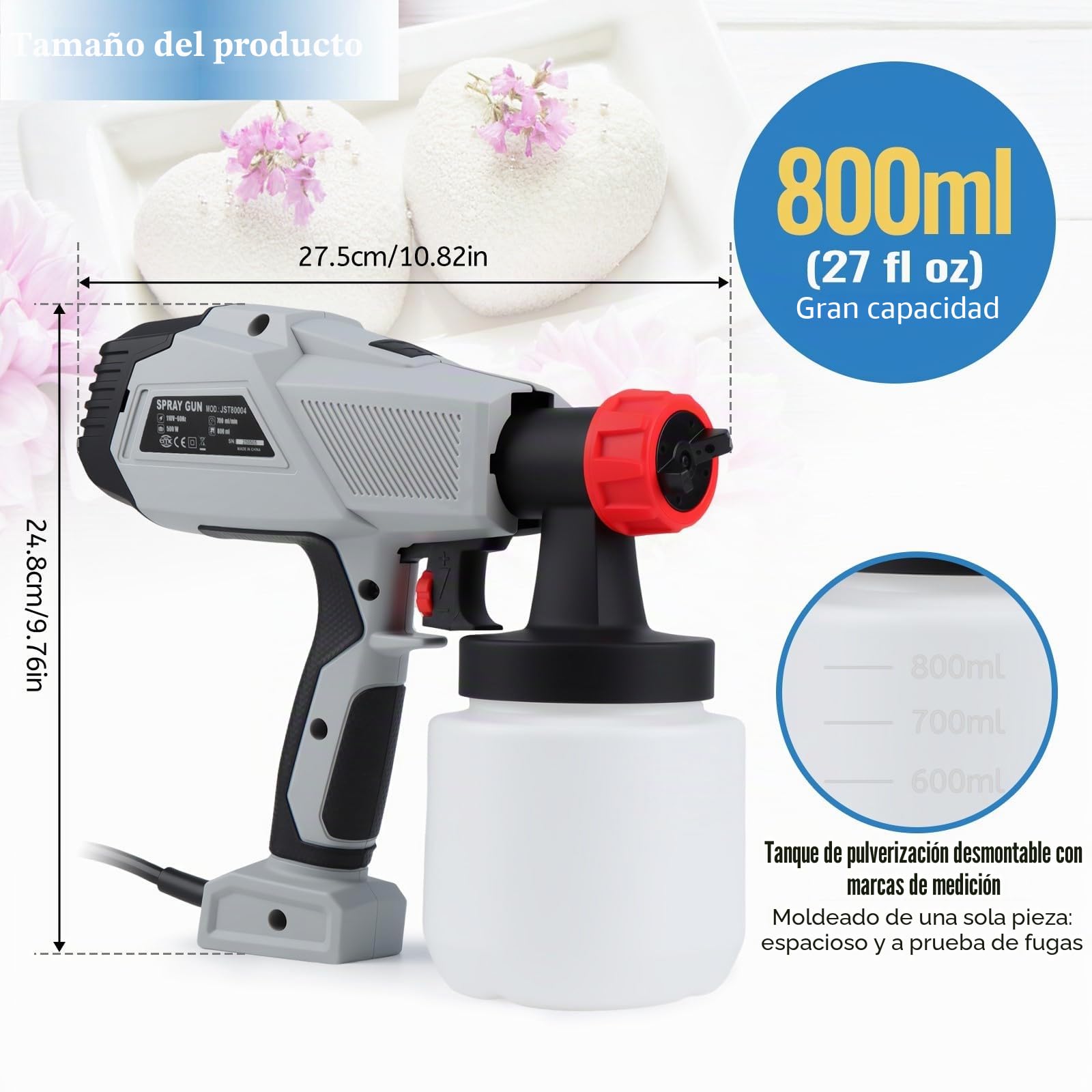 Kit de aerógrafo para decoración de tartas, pistola de pulverización de chocolate de 500 W, juego de decoración para tartas, pulverizador portátil pequeño, 800 ml, kit de aerógrafo de mano para