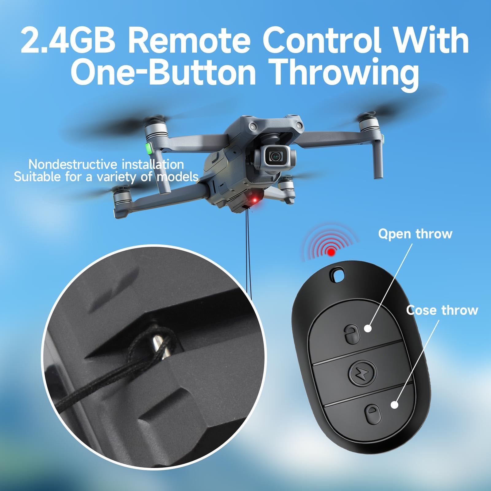 Lanzador de Drones Universal con Mando a Distancia 2.4G, Sistema Airdrop para DJI Mini 3 Pro/Mini 2/Mavic Air, Capacidad 750g, Ideal para Pesca, Bodas y Fiestas