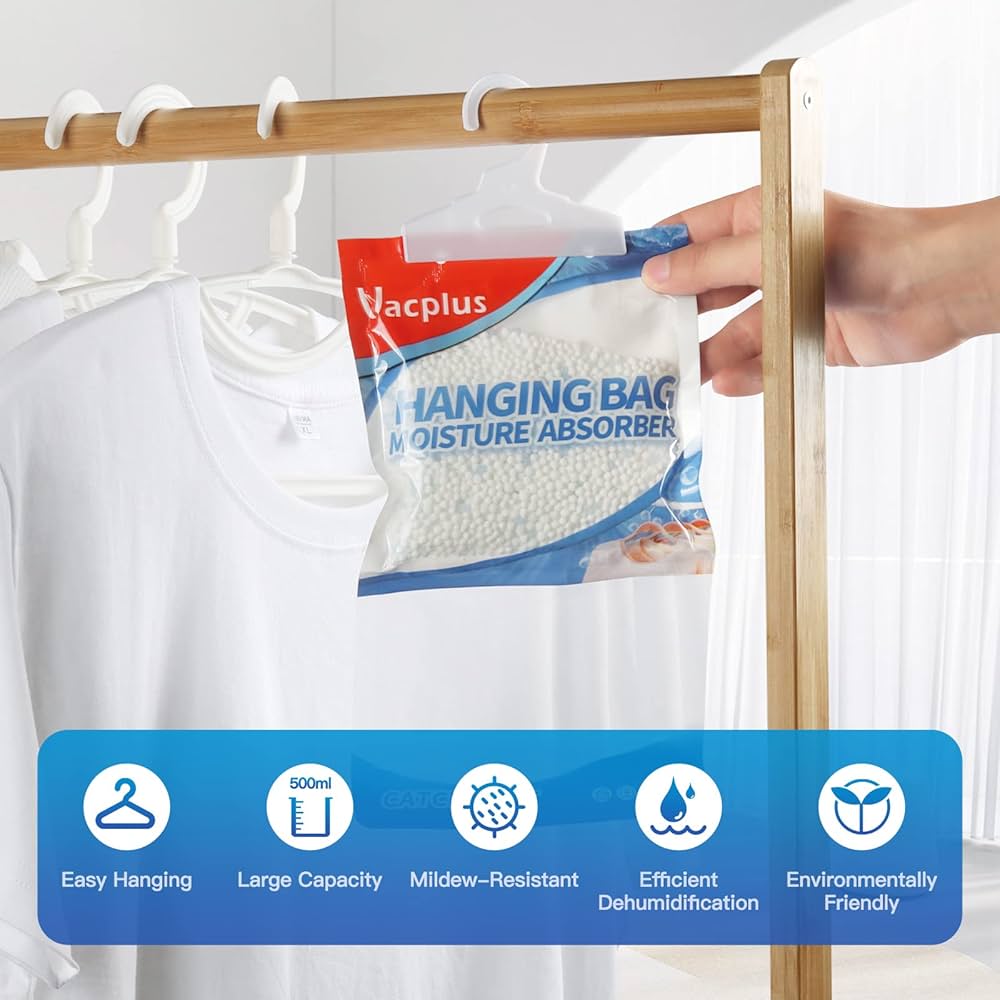 Eco Whiff Super Absorbent Wardrobe Dehumidifier Hanging Bags Pack Of 8 U2013 Moisture Absorber To Stop Damp, Mould, Mildew & Condensation | Premium Damp