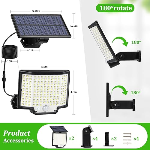 Miniatura 6 de Luces solares para exteriores, 166 luces solares LED para exteriores, impermeables, con sensor de movimiento, 3 modos, luz solar dividida con cables