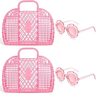 4 Pcs Jelly Bags Jelly Purse Jelly Tote Jelly Basket Kids Pink Purse Reusable Jelly Basket Girls Beach Bag Toddler Halloween Bridal Easter Basket Round