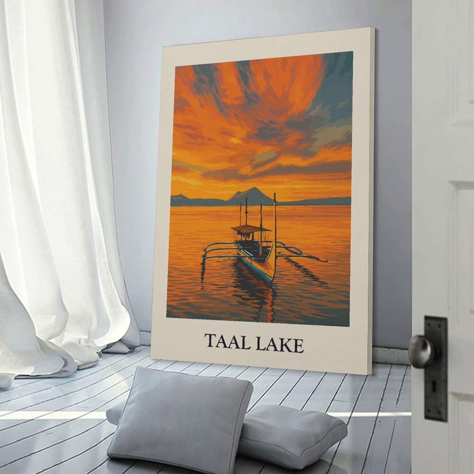 Junmoney Canvas Wall Picture Taal Lake Sunset Art Print, 20x30inch(50x75cm), for Office, Study Or Home Workspace, Canvas Wall Decor for Creative Rooms