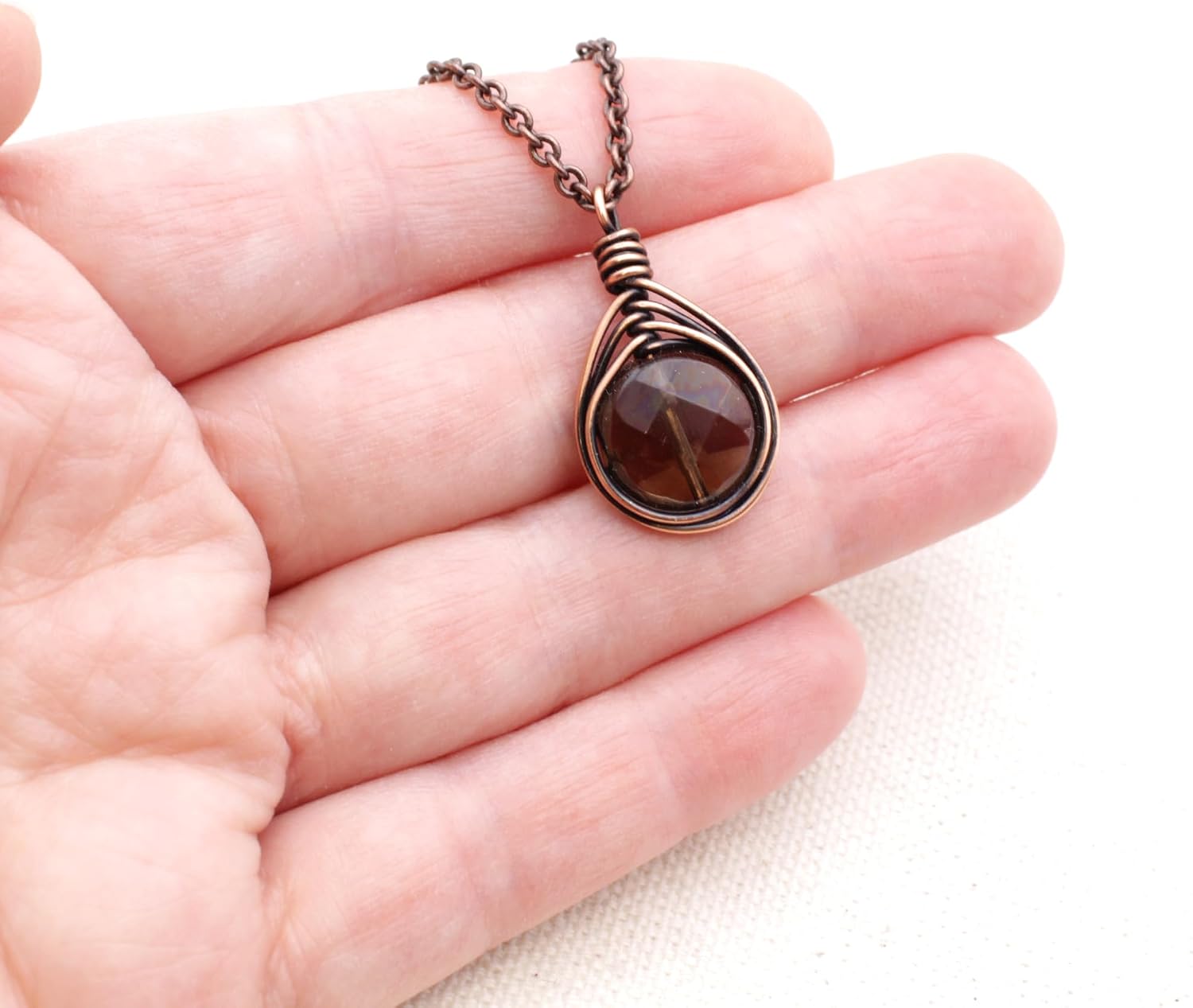 Pillar of Salt Studio Handcrafted Smoky Quartz Gemstone Copper Wire Wrapped 1" Pendant Necklace