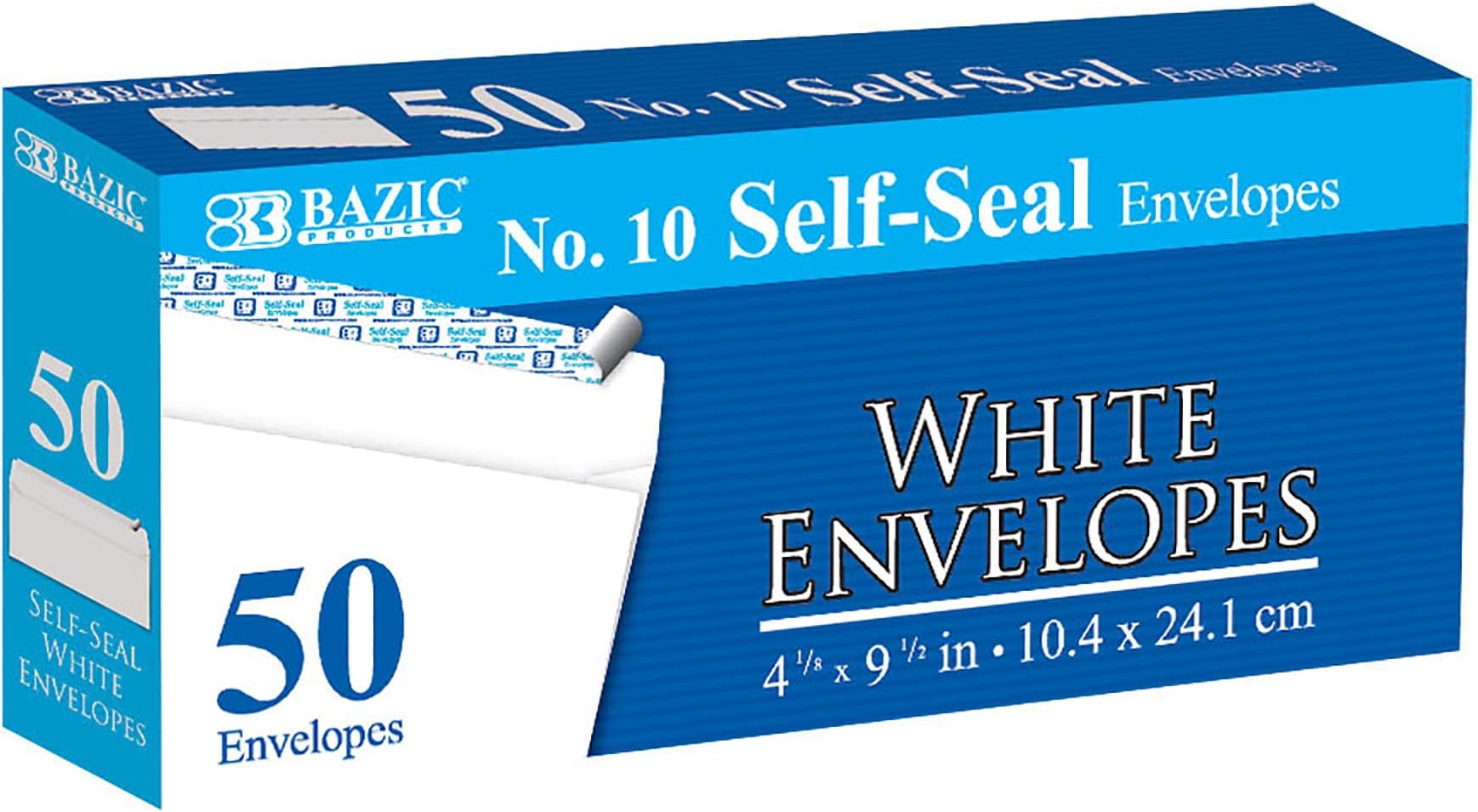 BAZIC Self Seal White Envelope 4 1/8" x 9 1/2" #10, No Window Mailing Envelopes, Peel & Seal Mailer for Business Invoice Check (50/Pack), 1-Pack