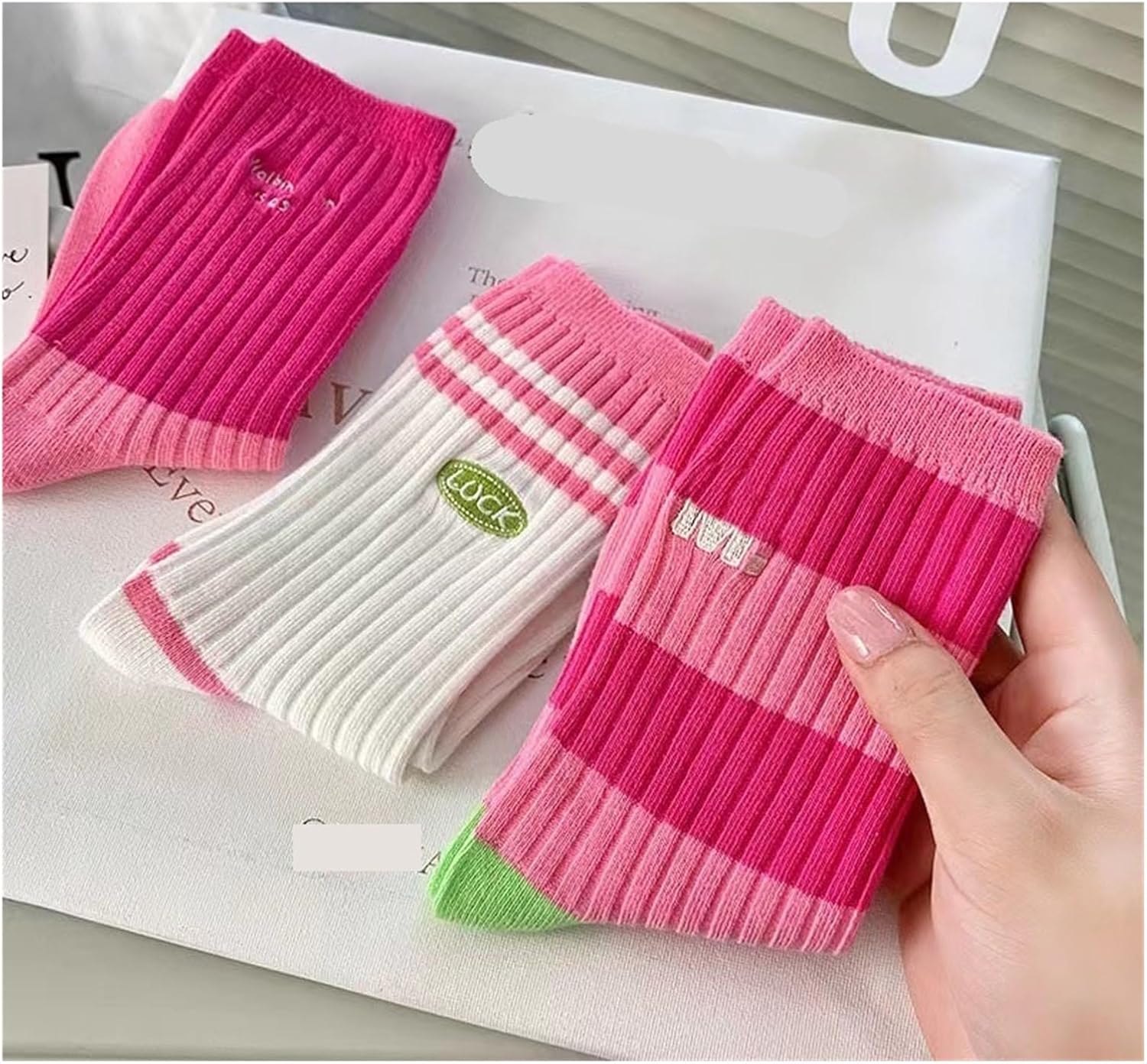 Socks Pink Women's Socks Spring and Autumn Mid-Tube Cotton Socks Long Thin Striped Socks Hiking Socks(2)