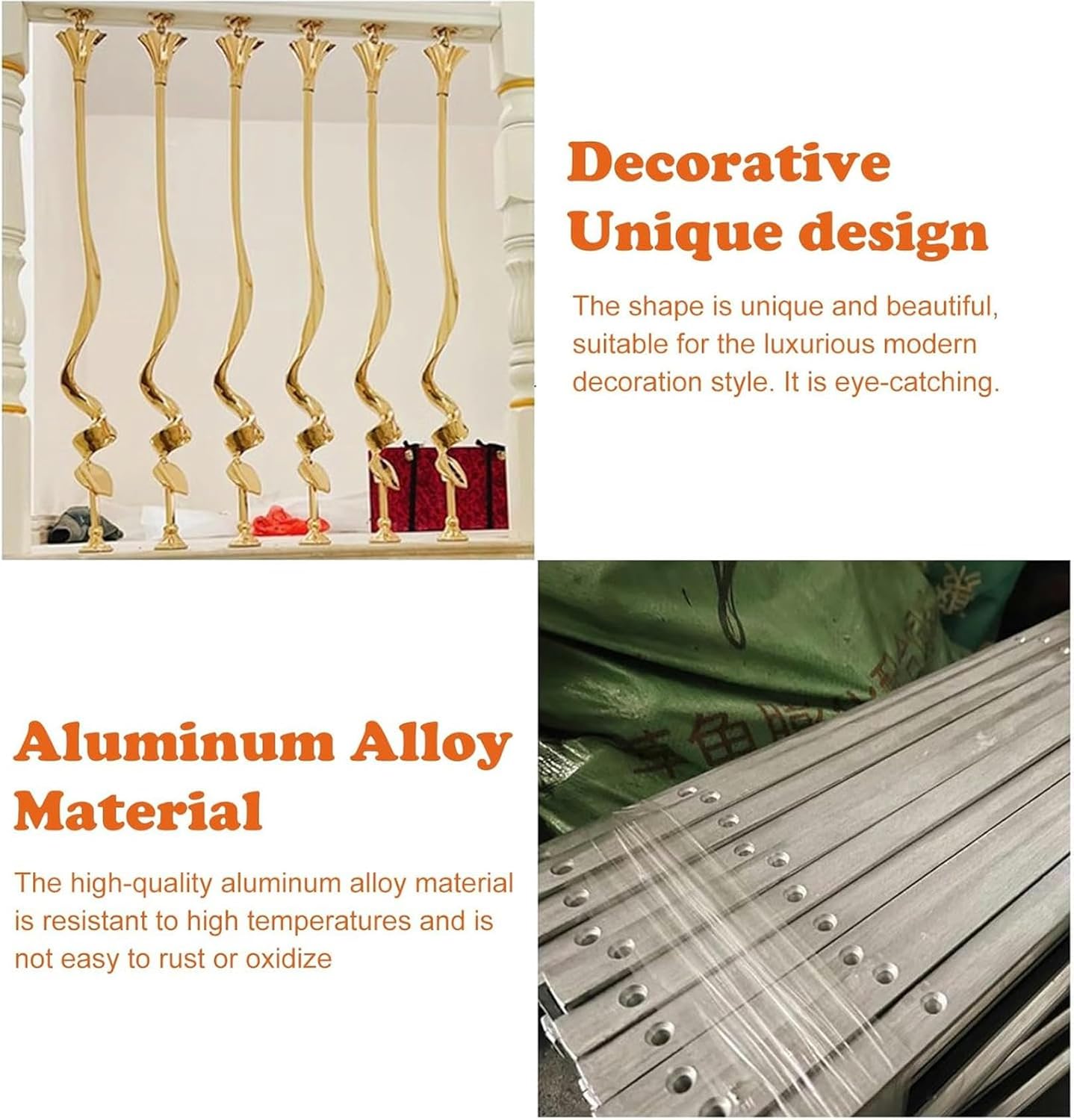 Gold for Staircase Indoor, Modern Metal Balusters with Stable Base/Complete Kit, Home Decor Stairway Guardrail Post, Twist Design Banister Column