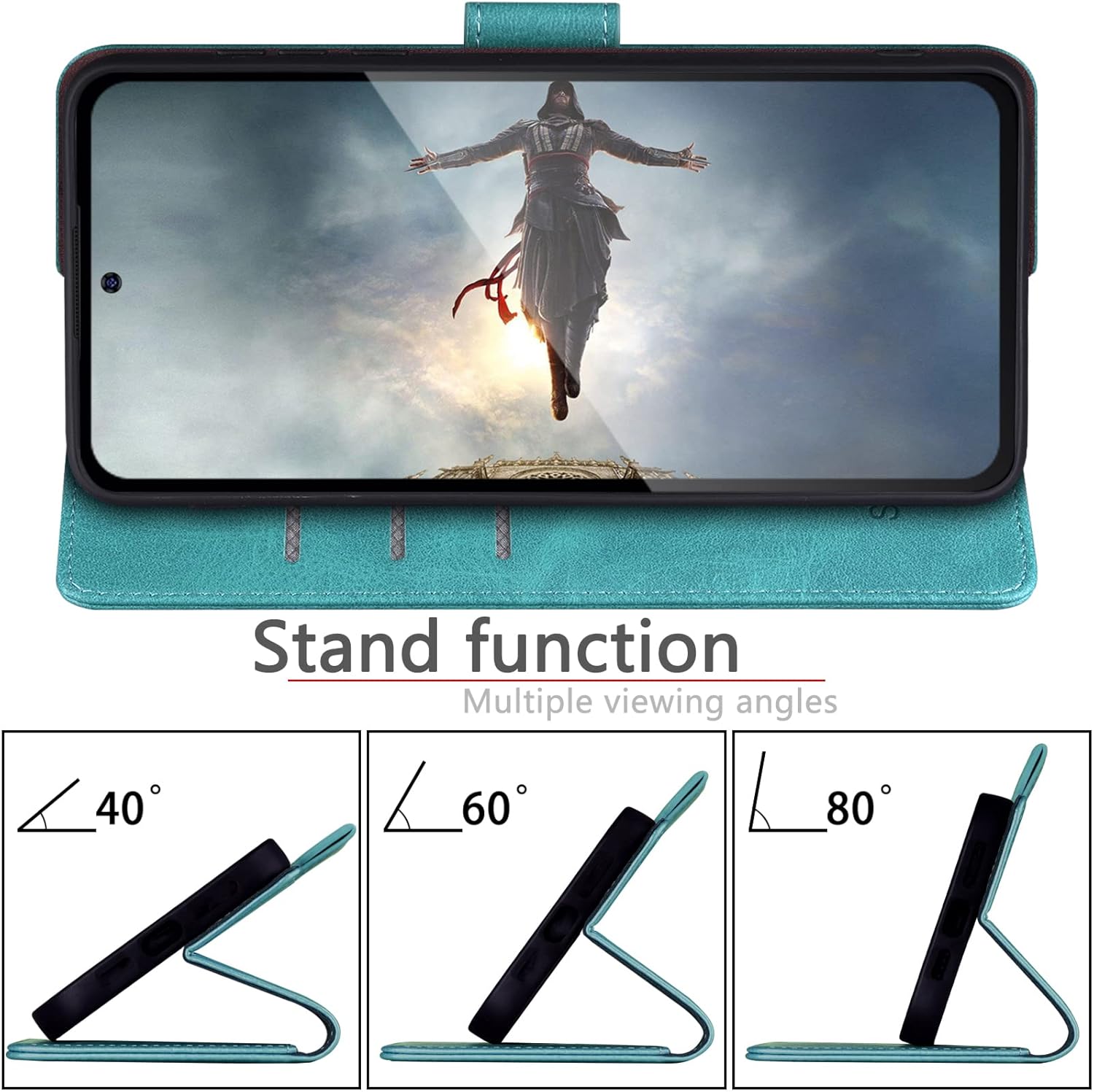 SUANPOT for Samsung Galaxy S22 with RFID Blocking Leather Wallet case Credit Card Holder,Flip Folio Book Phone case Shockproof Cover Women Men for Samsung S22 case Wallet Blue Green - Image 6