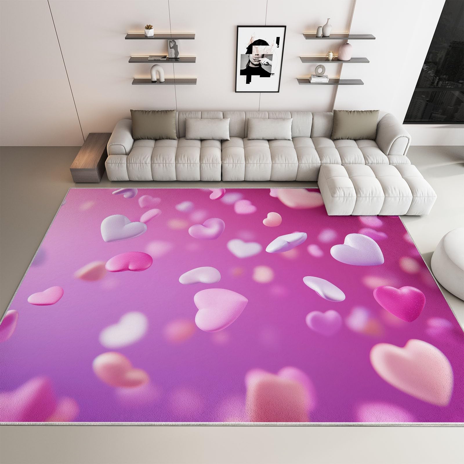 Dywan Można prać w pralce Kreskówka Kształt Serca Płatek Gradient Dywany 120 x 180 cm Pleciony Tkanina Imitacja Kaszmiru Antypoślizgowa Bezpieczna, Do Przedpokoju Rodziny Dzieci i Zwierzęta Różowy