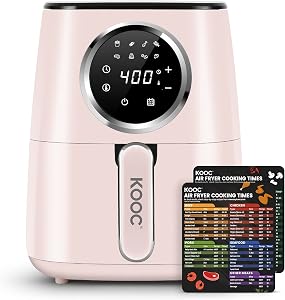 KOOC Large Air Fryer, 4.5 Quart Electric Hot Oven Cooker, Free Cheat Sheet for Quick Reference Guide, LED Touch Digital Screen, 8 in 1, Customized Temp/Time, Nonstick Basket, Pink