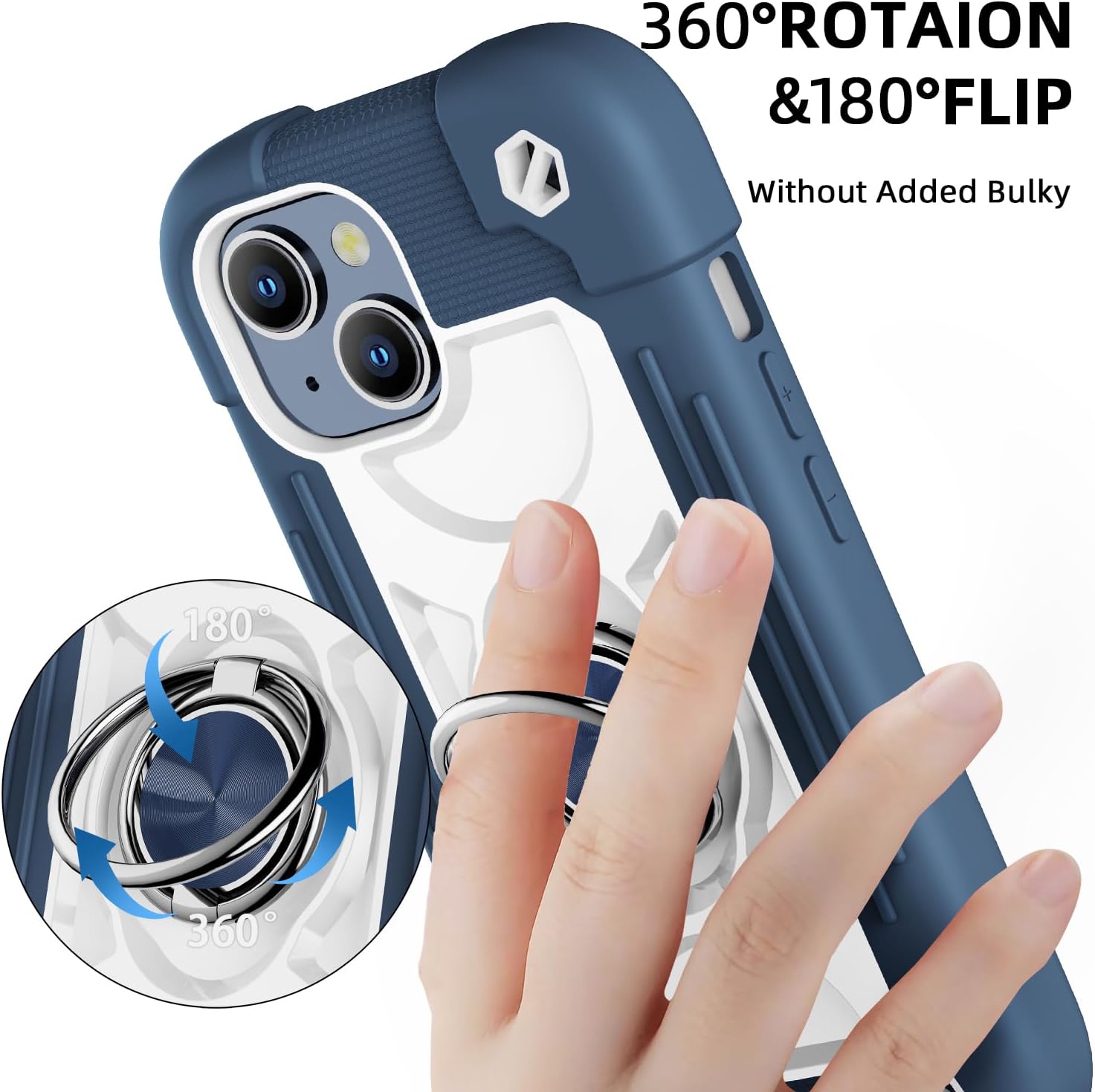 MARKILL Compatible with iPhone 15 Case 6.1 Inch with Built-in Kickstand, [Full Body Rugged Military Grade] Drop Protection Heavy Duty Case 3 in 1 Protective Durable Cover for iPhone 15. Blue