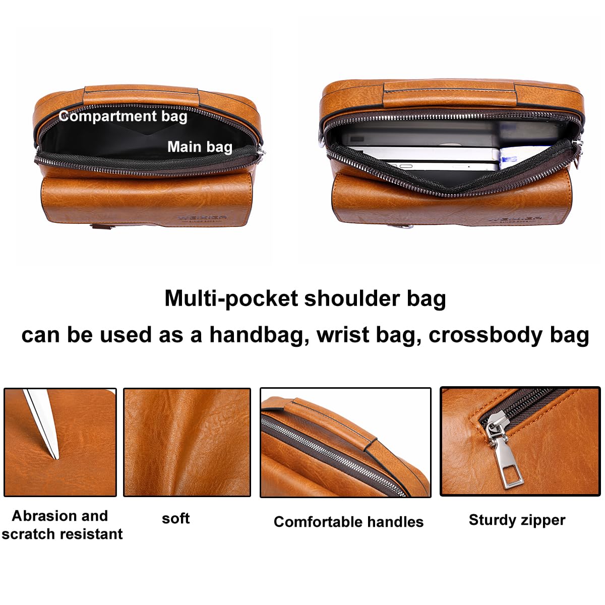 A-QMZL Sacs Bandoulière homme,Sacoche Bandouliere Cuir Petite Sac à Bandoulière vintage Shoulder Bag Crossbody Business Sacs Étanche Convient pour loisirs, travail,voyages