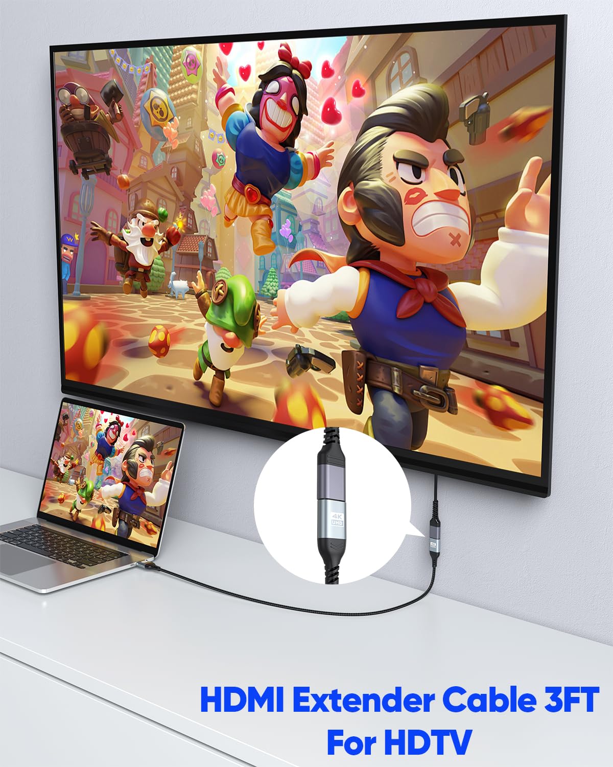 Cavo di prolunga HDMI 4K da 0,9 m, adattatore HDMI ad alta velocità da maschio a femmina, supporta ARC, HDR, 3D, HDCP 2.2, compatibile con Fire TV Stick, dispositivi Roku, PS5, Xbox, HDTV