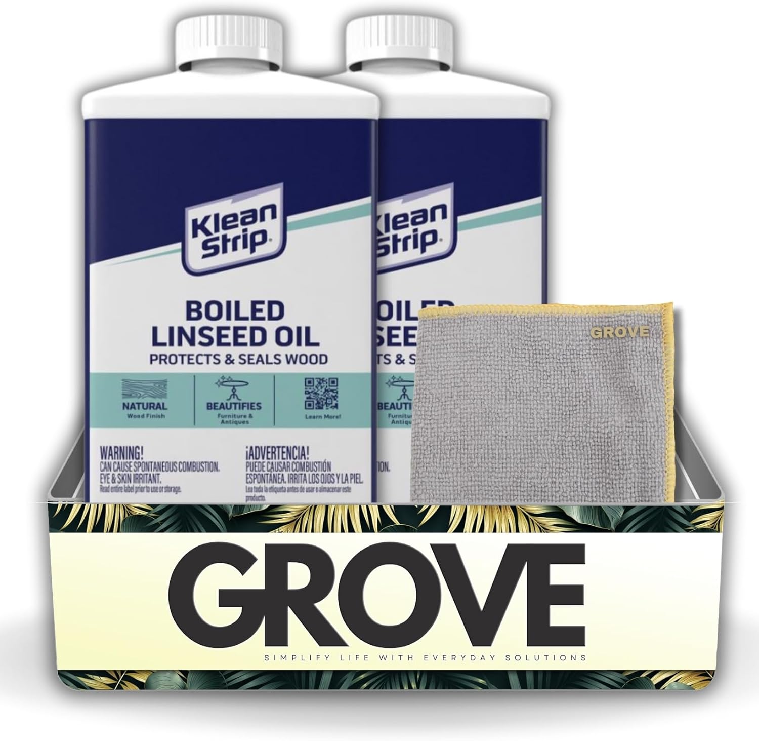 Boiled Linseed Oil 1 qt Bundle with Microfiber Cloth - Linseed Oil for Painting, Wood Finish & Protection - Enhances Gloss, Prevents Warping & Scratches - (3 Items)