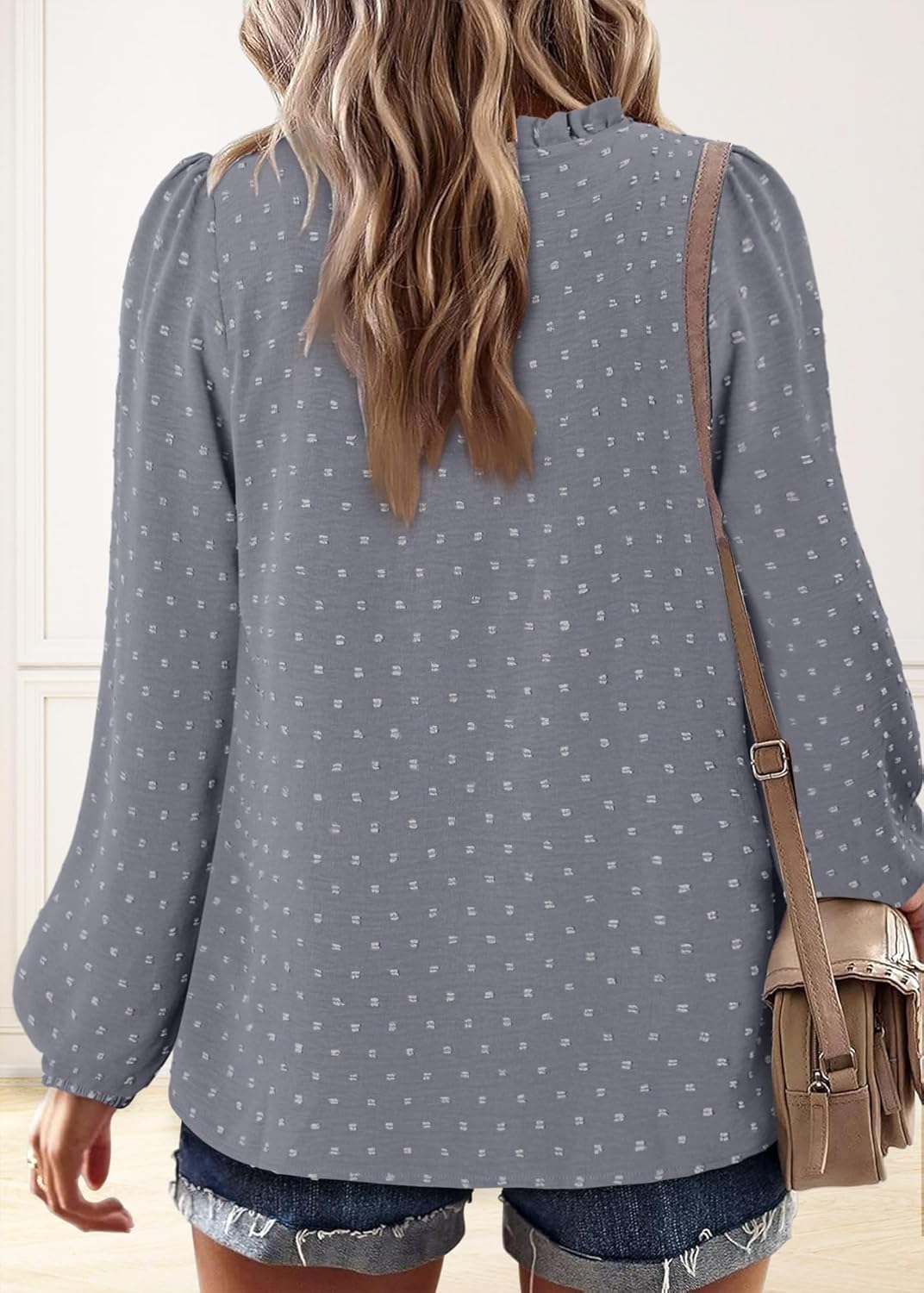 BETTE BOUTIK Women Boho Long Sleeve Shirts Dressy Casual V Neck Fall Fashion Tops Swiss Dot Flowy Blouses - Image 5