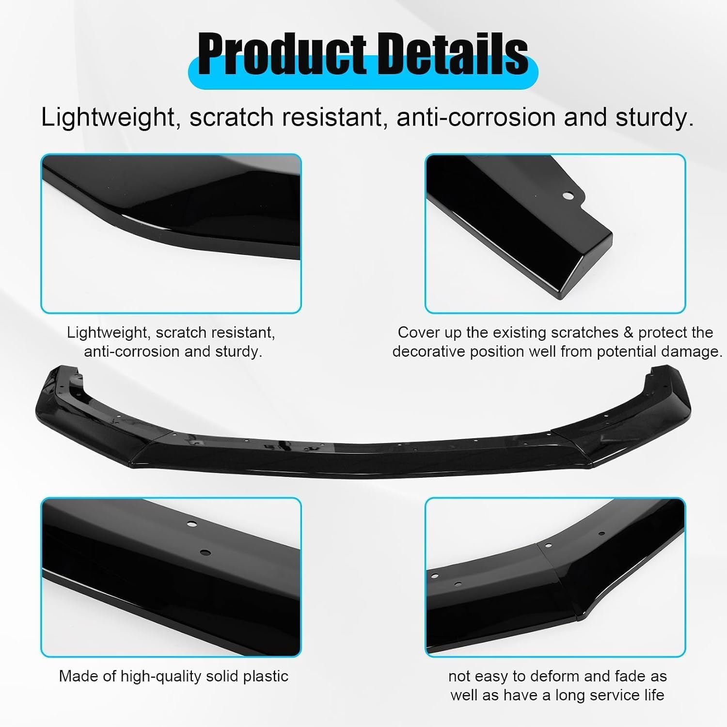 Front Bumper Lip Spoiler for Mustang GT EcoBoost 2024 2025, 3-Piece Front Lip Spoilers Air Chin Body Splitter, Not for Dark Horse (Bright Black)