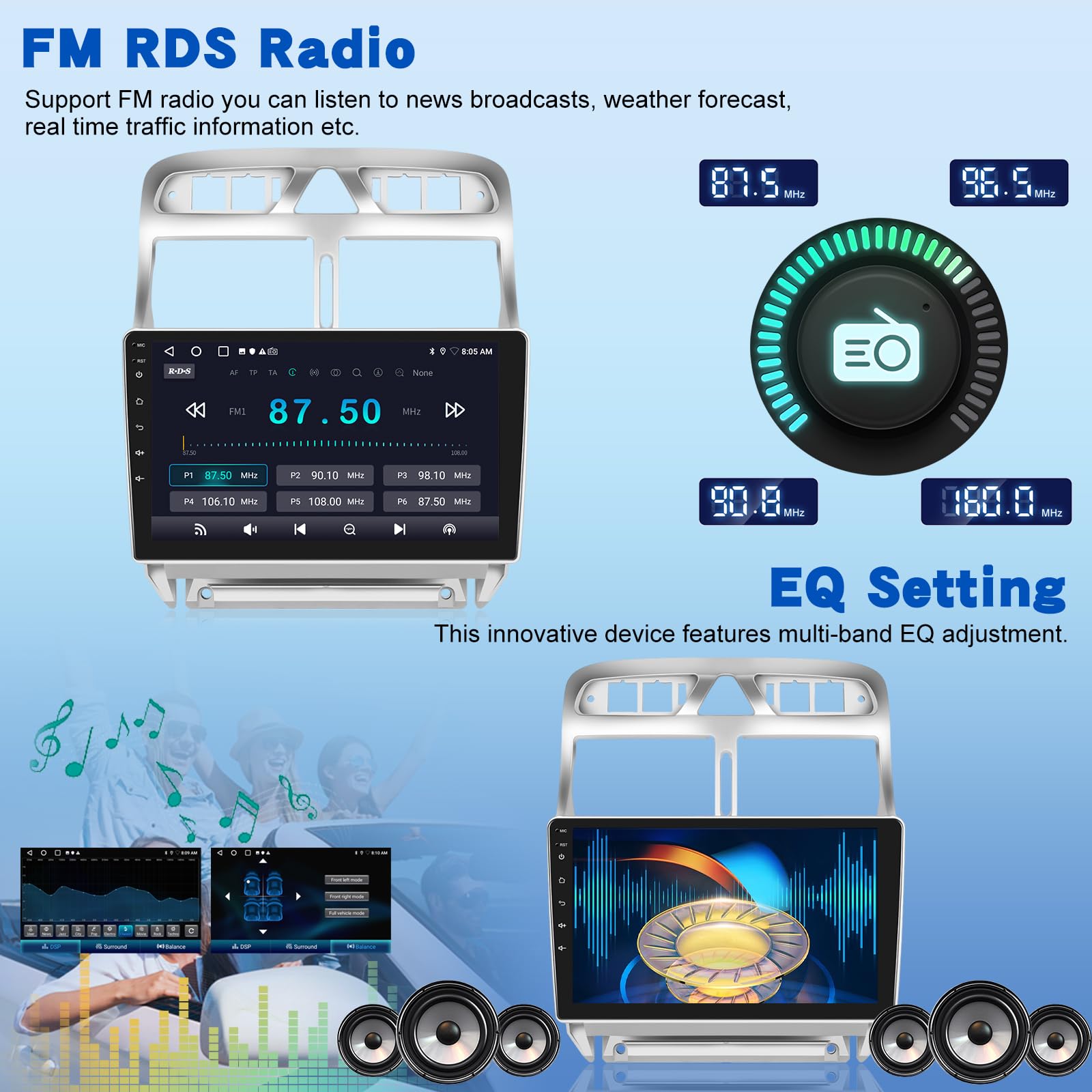 Radio de Coche para Peugeot 307 307CC 307SW 2002-2013, [2G+64G] Estéreo de Coche con 9 Pulgadas Pantalla Táctil Android con Wireless Carplay y Android Auto/Bluetooth/WiFi/Bluetooth/EQ/FM RDS Radio