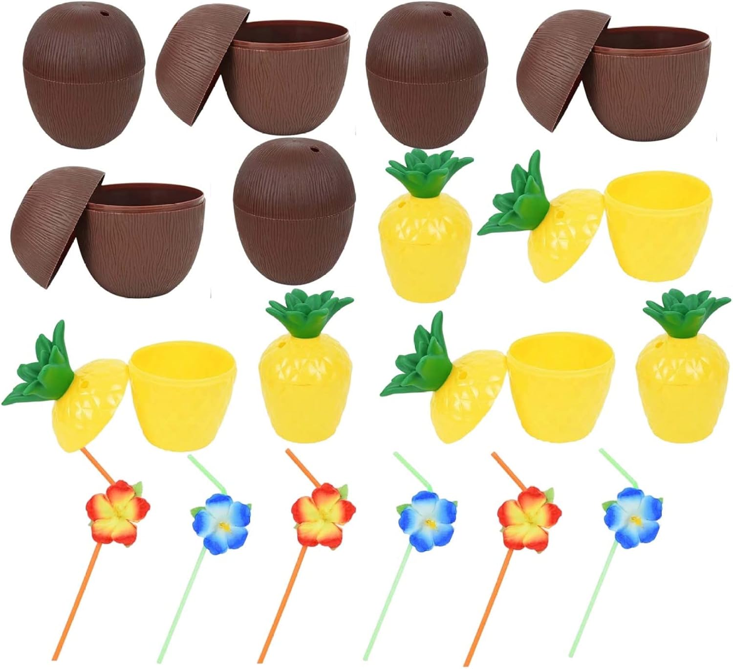 12 Pieces Pineapple Coconut Cups Set Creative PP 16 oz Coconut Cups Hawaiian Party Drink Set for Kids Adults
