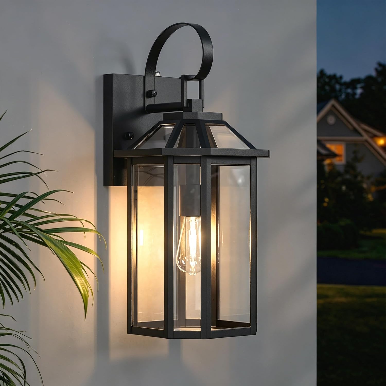 Maxax Dusk to Dawn Outdoor Wall Light, 20 Inch Exterior Wall Mount Fixture for House Front Porch, Black Anti-Rust Modern Coach Lantern with Tempered Glass Shade for Garage