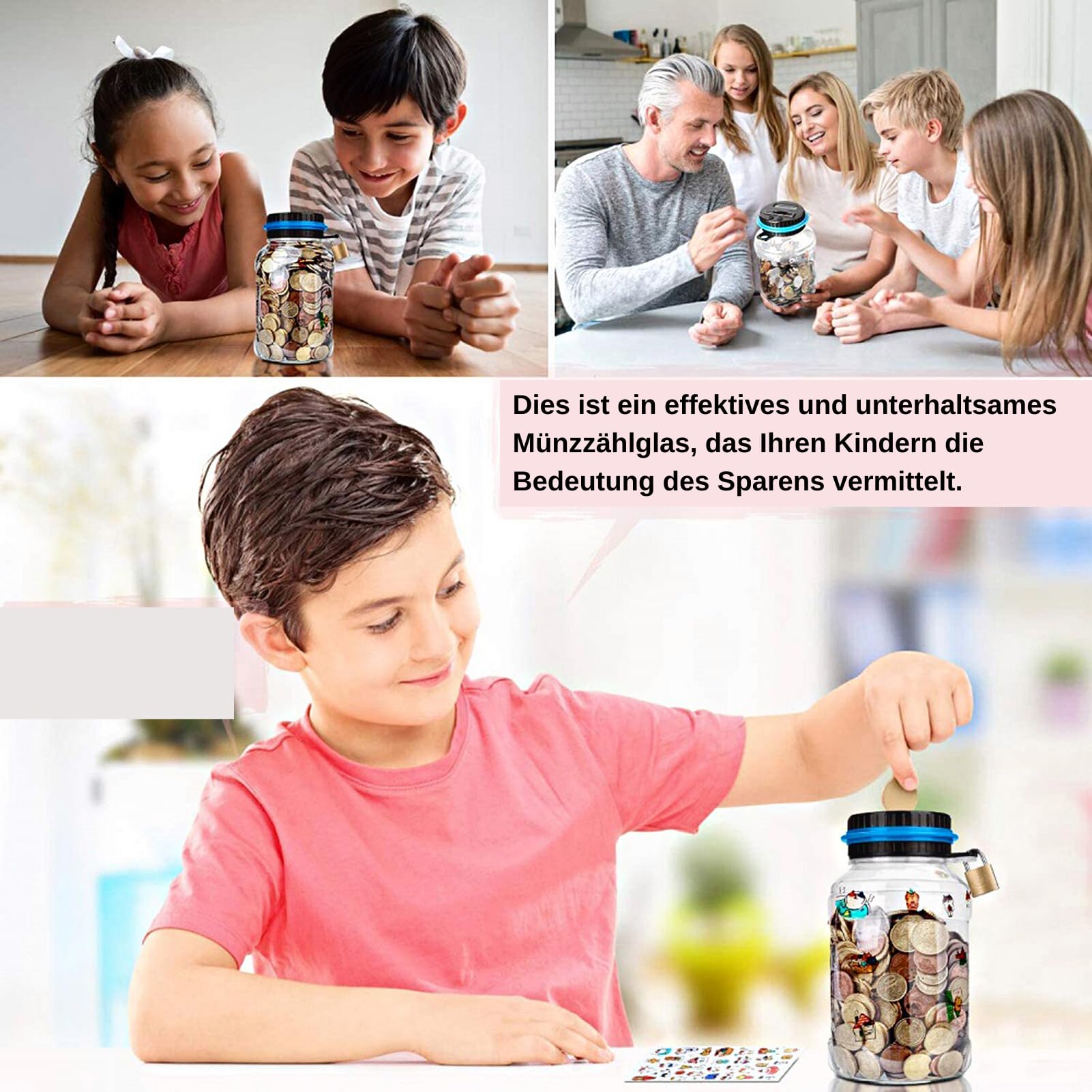 Digitale Spardose, 2,5L (800–1000 Münzen) Spardose mit Zähler, Spardose Groß mit LCD-Bildschirm, Durchsichtige Sparschwein, Münzzähler für Kinder Erwachsene Geschenk