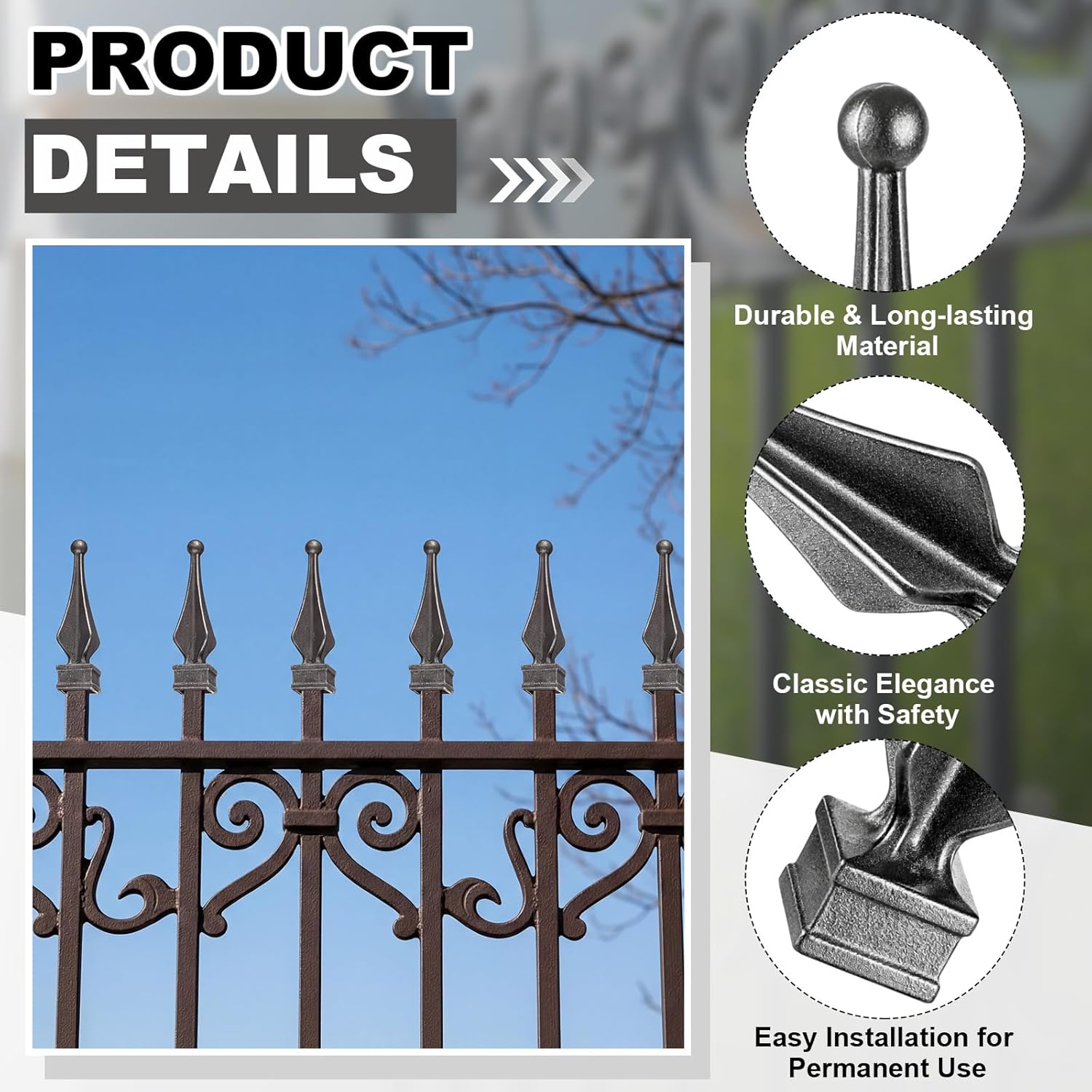 Hicarer 20 Pcs Cast Iron Fence Finials, 4.9" x 1.1" Cast Iron Square Post Decorative Finials Fence Post Tops Fit Sizes 3/4" Patio Garden Top Fences Round Spears, Fleur De Lis Design Decoration