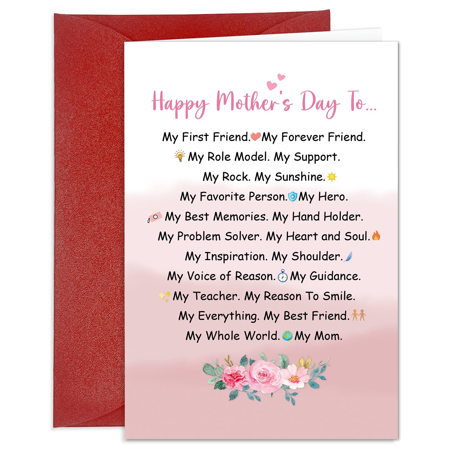 JUESMOS Happy Mother's Day Card for Mom from Son Mothers Day Greeting Card with Envelope Mother's Day Card from Daughter Mothers Day Gift Cards For