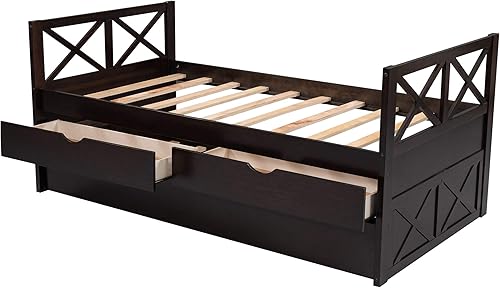 Miniatura 5 de Eafurn Sofá cama individual con nido y cajones de almacenamiento, marco de cama capitanes con cama extraíble, cama nido de tamaño individual con