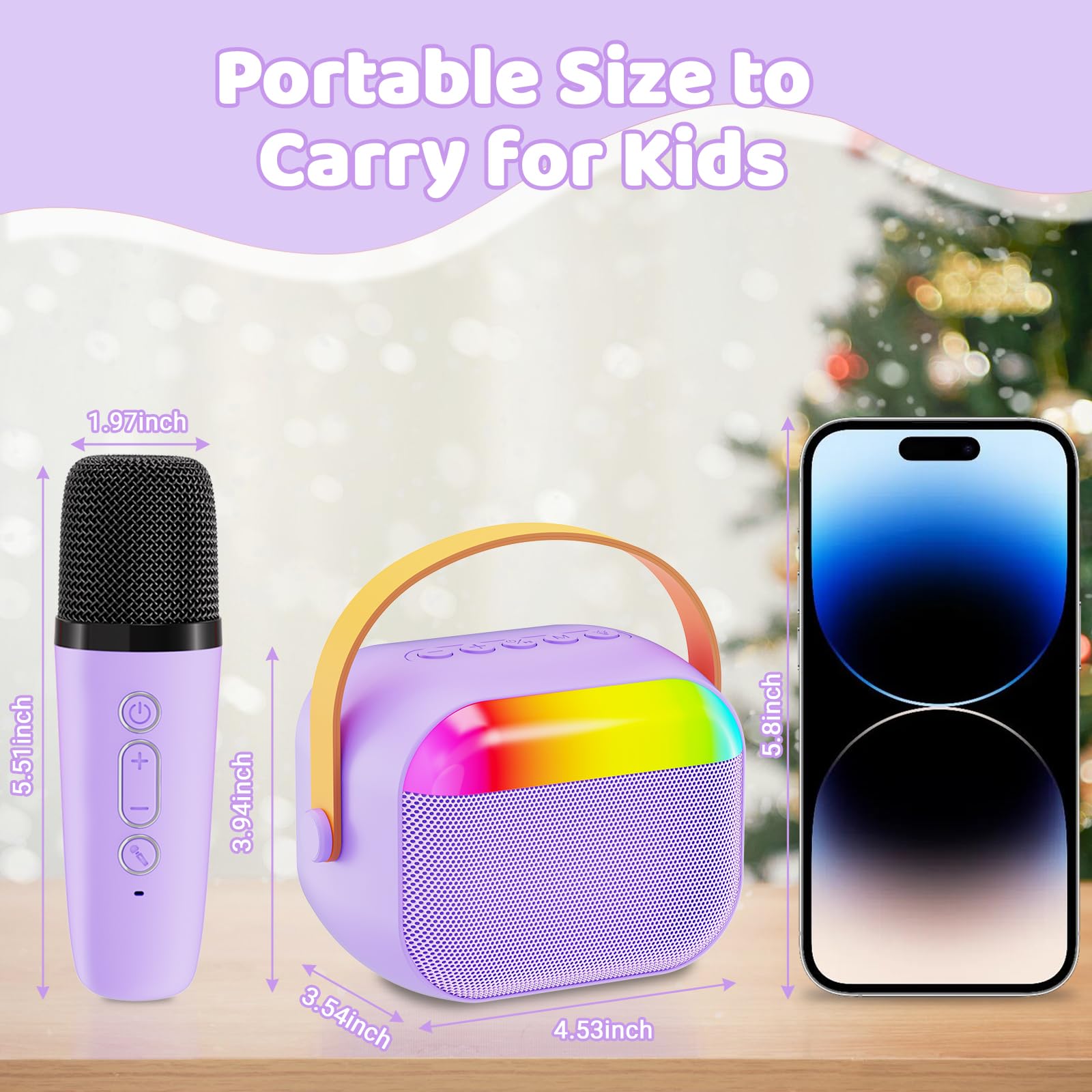 Máquina de karaoke para niños con tarjeta de memoria, altavoz Bluetooth portátil con 2 micrófonos inalámbricos, micrófono para niños de 4 5 6 7 8 9 10 años en adelante, regalo de cumpleaños 2