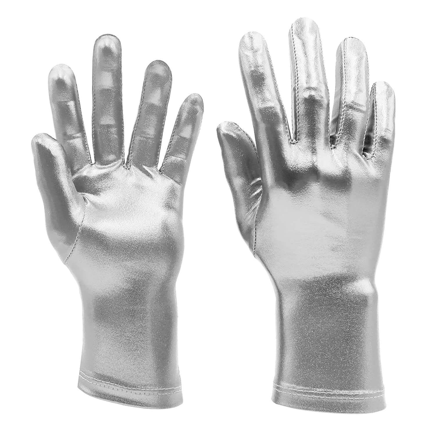 Chendvol Men's and Women's Shiny Metallic Wrist Length Costume Gloves Halloween Cosplay Hand Accessories