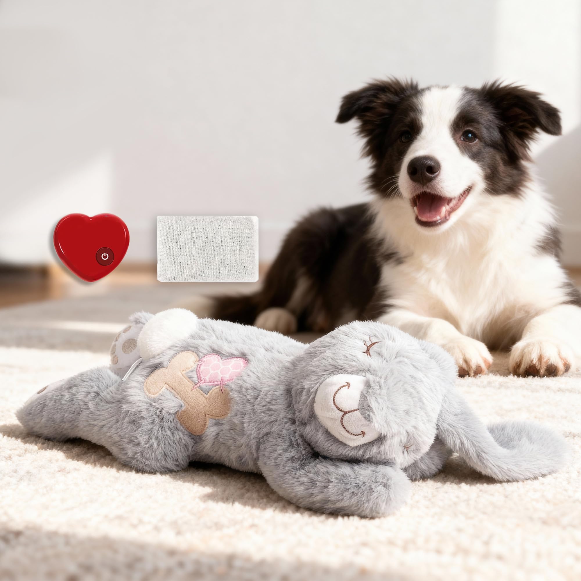 PetPrime Dog Heart Beat Puppy Plush Rabbit Toy - with Warmer Bag Pet Soft Anxiety Puppy Relief Toy Heartbeat Stuffed Animal Sleeping Buddy Anxiety Dog Toy (Grey Rabbit)
