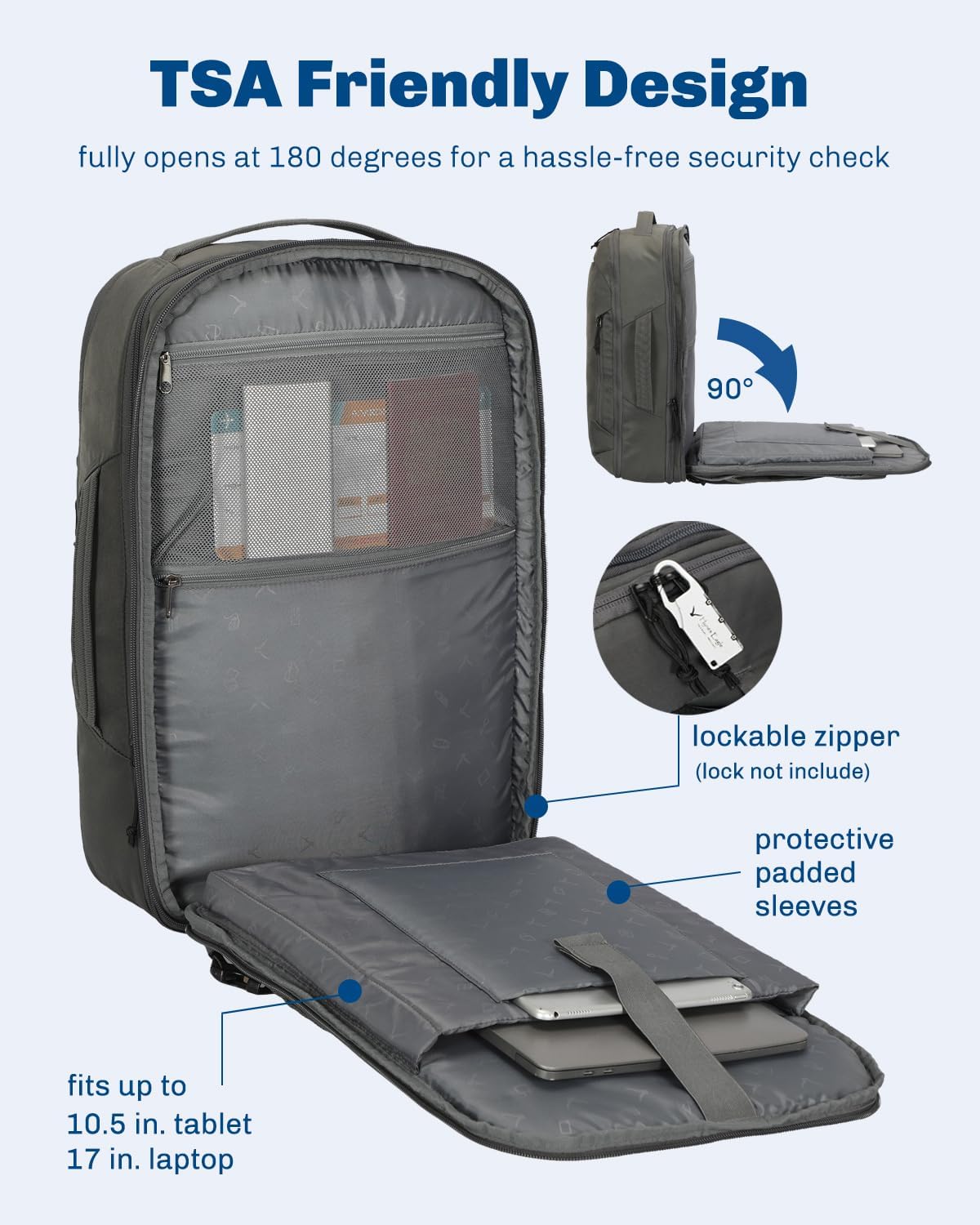 Hynes Eagle TSA Friendly Travel Backpack for Men Women Carry on Backpack 40L Flight Approved Laptop Backpack for 17 inches Compressible Weekender Bag Overnight Backpack Dark Grey - Image 2