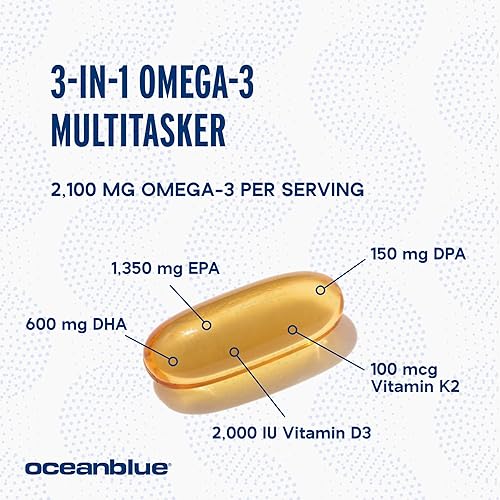 Miniatura 3 de Oceanblue Omega-3 2100 profesional con vitamina K2 y vitamina D3-120 unidades, paquete de 2 unidades, suplemento de aceite de pescado sin eructos de