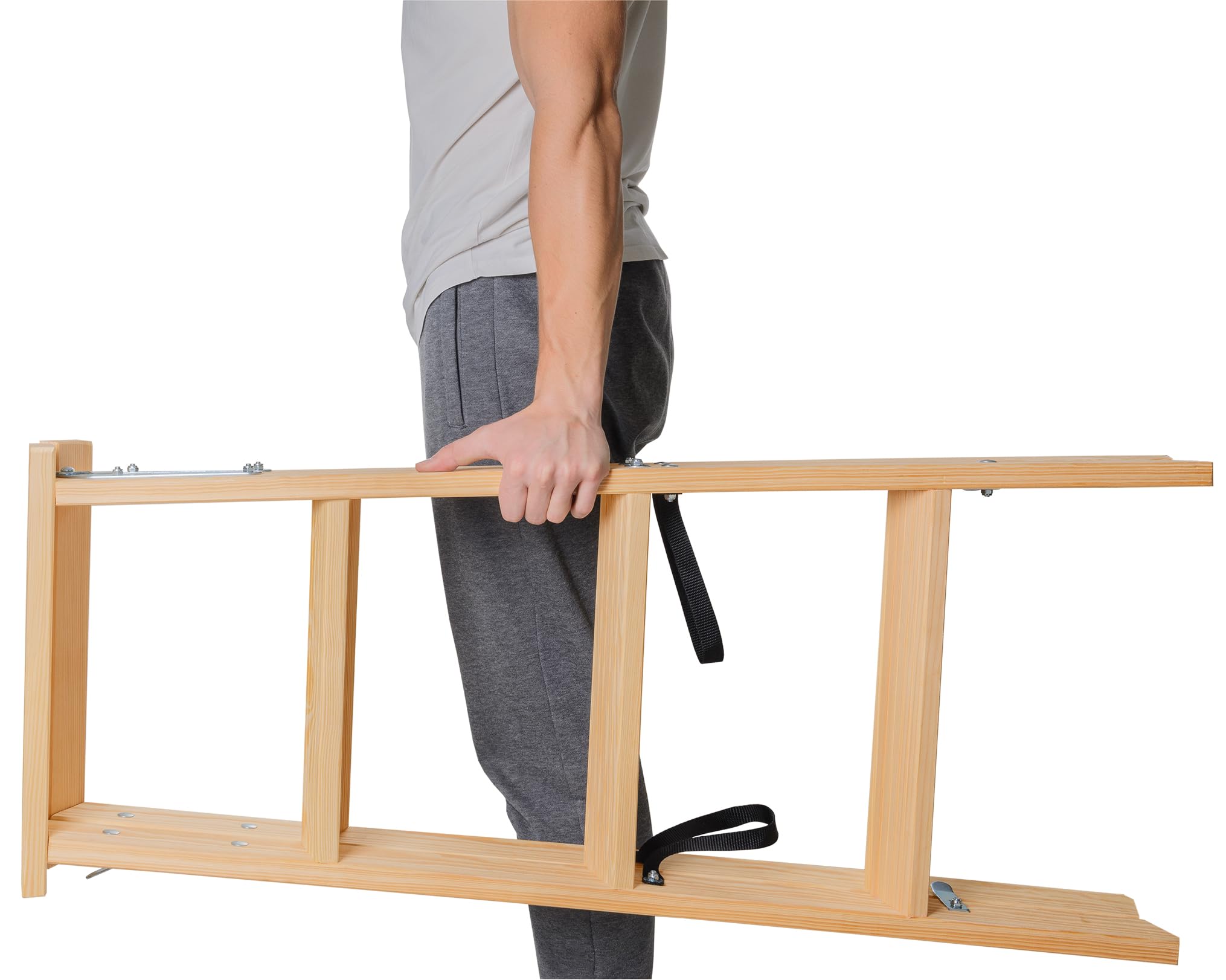 KADAX Klappbare Holzleiter, 4-stufige Malerleiter mit Stahlhaken, Stehleiter für Haushalt und Garten
