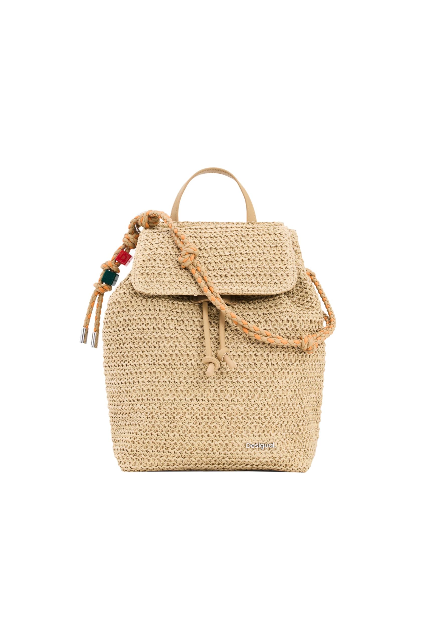 Desigual sac à dos de loisirs sac à main Half Logo Raffia Backpack Natural beige