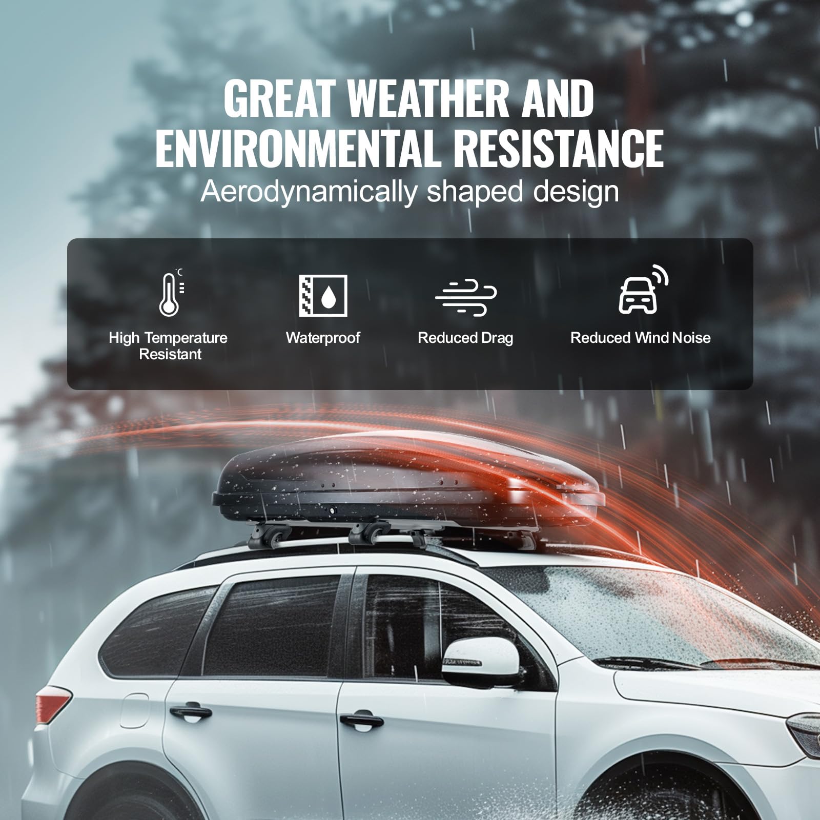 VEVOR Cofre de Techo 370 L Portaequipajes de Techo Rígido de ABS con Apertura de Doble Cara 2 Correas Reforzadas Aerodinámico Maletero Techo Coche para la Mayoría de Travesaños, Coche, SUV, Negro