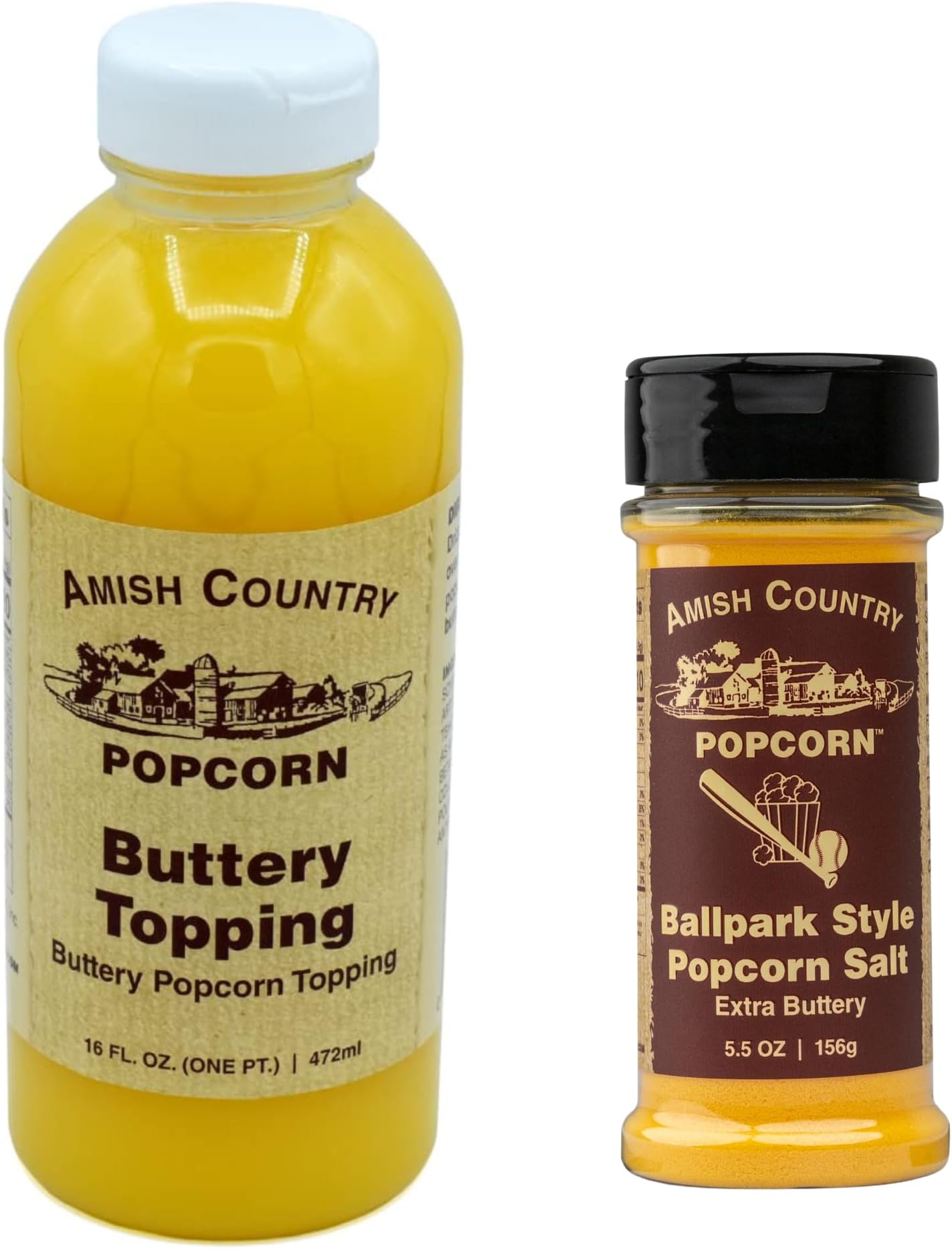 - Amish Country Popcorn | Seasoning and Topping Variety Pack | Buttery Topping - 16 oz and Ballpark ButterSalt Popcorn Salt - 5.5 oz