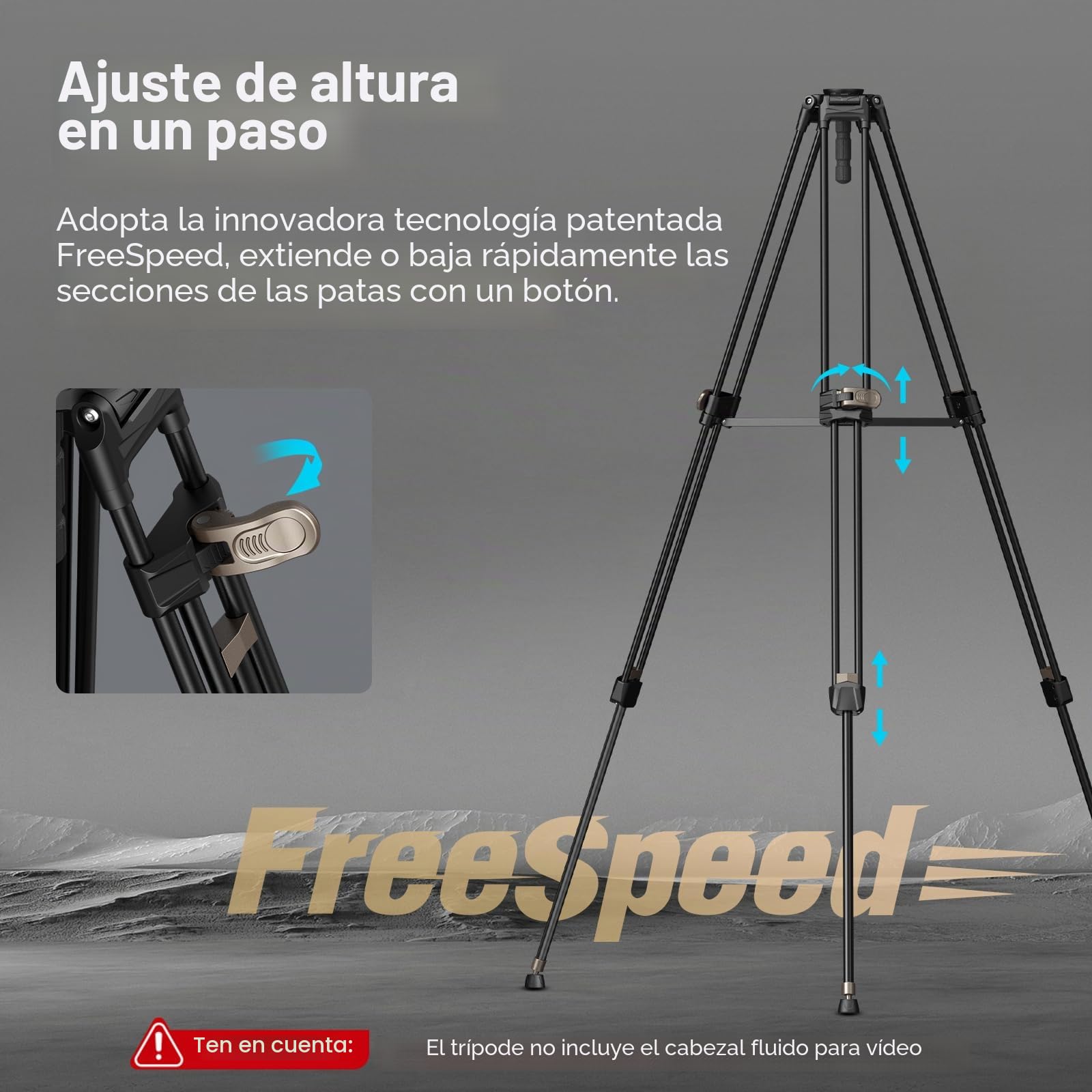 SMALLRIG Trípode Profesional de Vídeo de 180cm, Aleación de Aluminio con Adaptador de 75mm, Ajuste de Altura en un Paso, Carga de 15kg - AD-80 FreeBlazer 4164