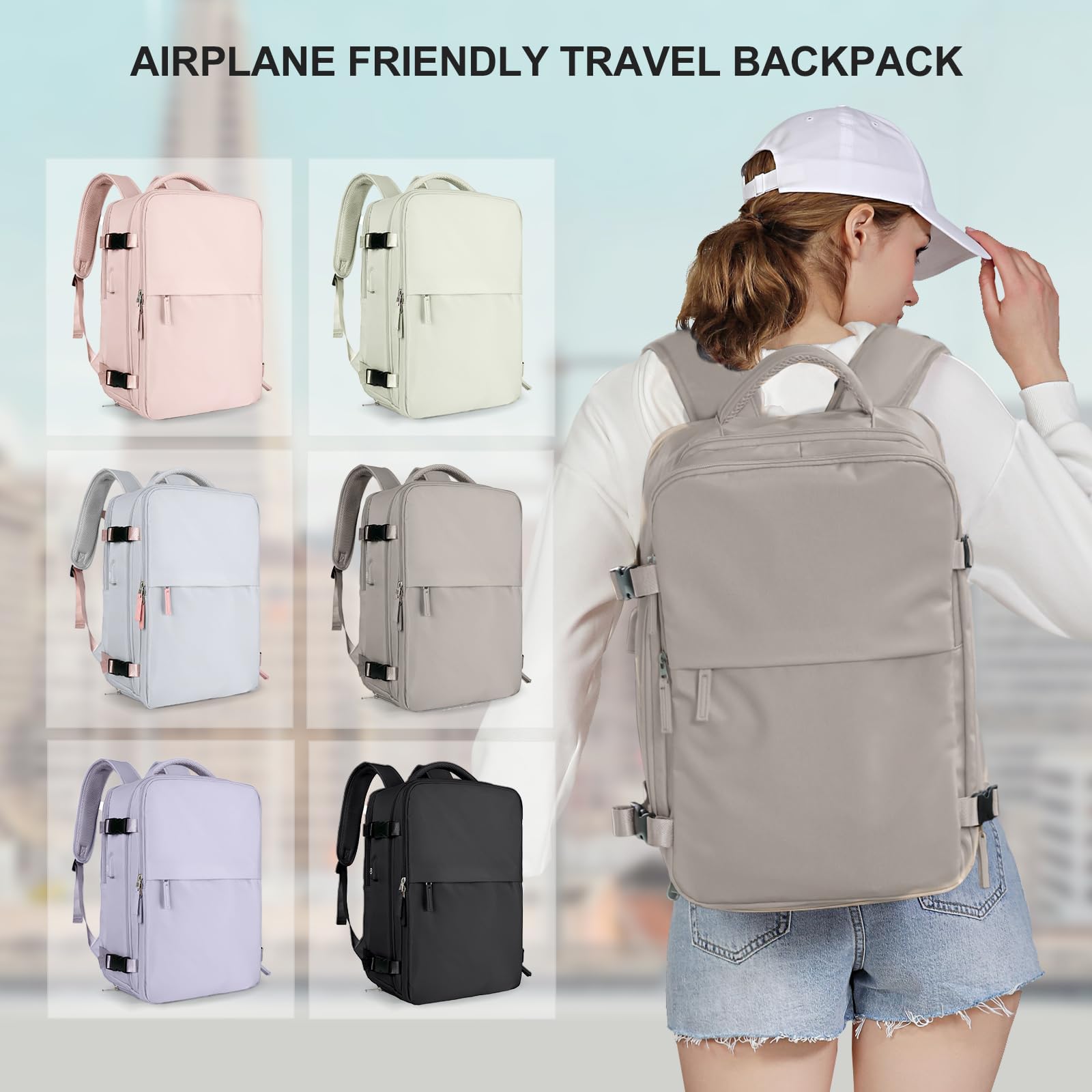 SZLX Zaino Ryanair 40x20x25 Bagaglio a Mano Borse da Cabina per Easyjet 45x36x20 Zaino da Viaggio Donna con Porta Ricarica USB, Borsa da Viaggio Impermeabile Casual Daypack Adatto a PC da 14 Pollici