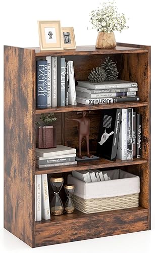 Giantex Estantería de 3 cubos, color marrón, estantería abierta industrial moderna de 3 niveles con estantes ajustables, dispositivo antivuelco,