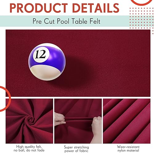 Miniatura 3 de Mixweer Paño de billar de 8.53 pies, fieltro para mesa de billar con 6 tiras de tela, mantel profesional para mesa de billar de 8 pies, mesa de