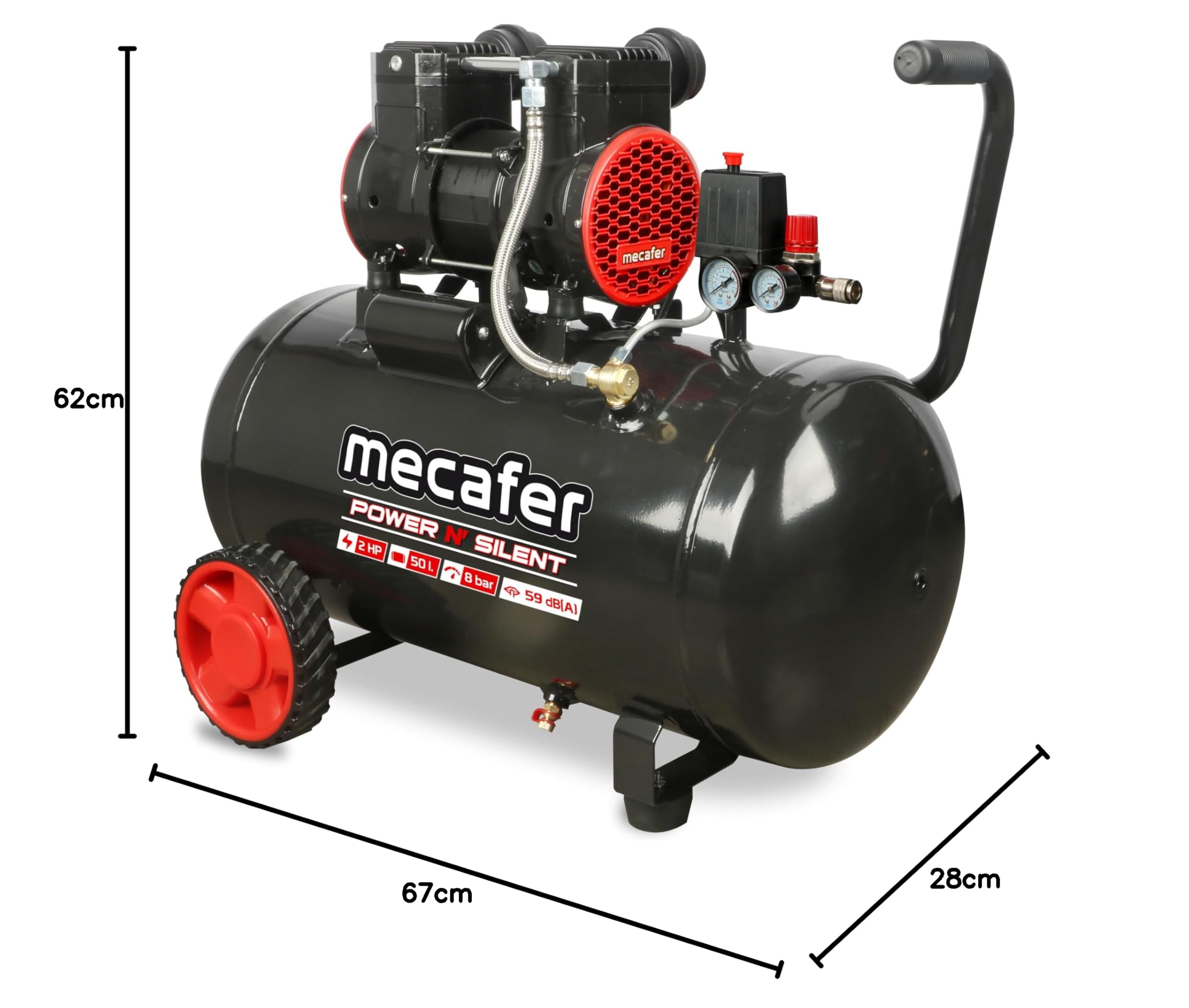 Mecafer 425653 Compresseur Power N Silent 8 bar - 50L - 2HP