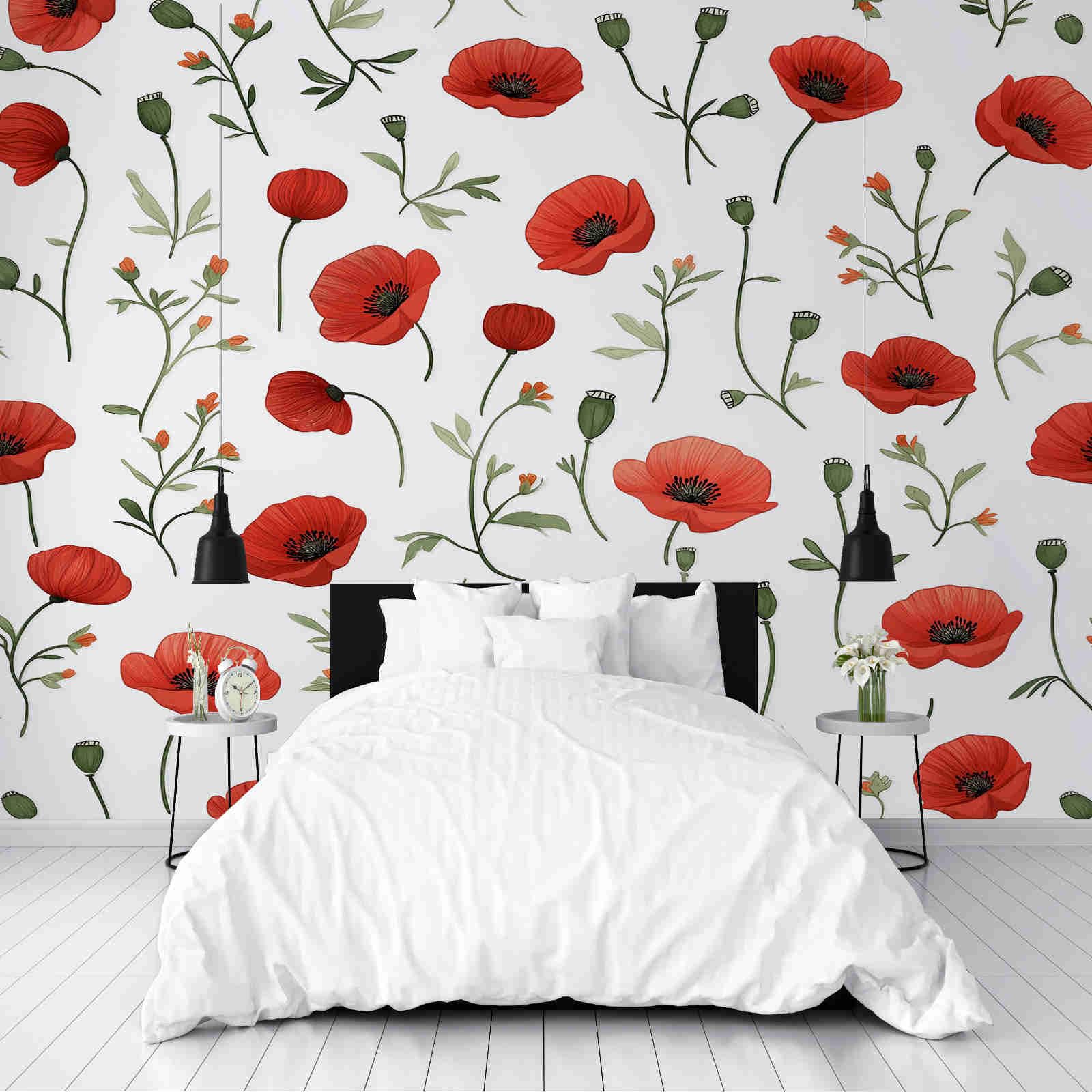 Dppyuxa Floral Poppy Wall Murals For Living Room Botanical Flower Photo Wallpaper 150X105 Cm Mural Panoramic Large Photo Paper, Wall Murals For Bedrooms Eco-Friendly Decoration