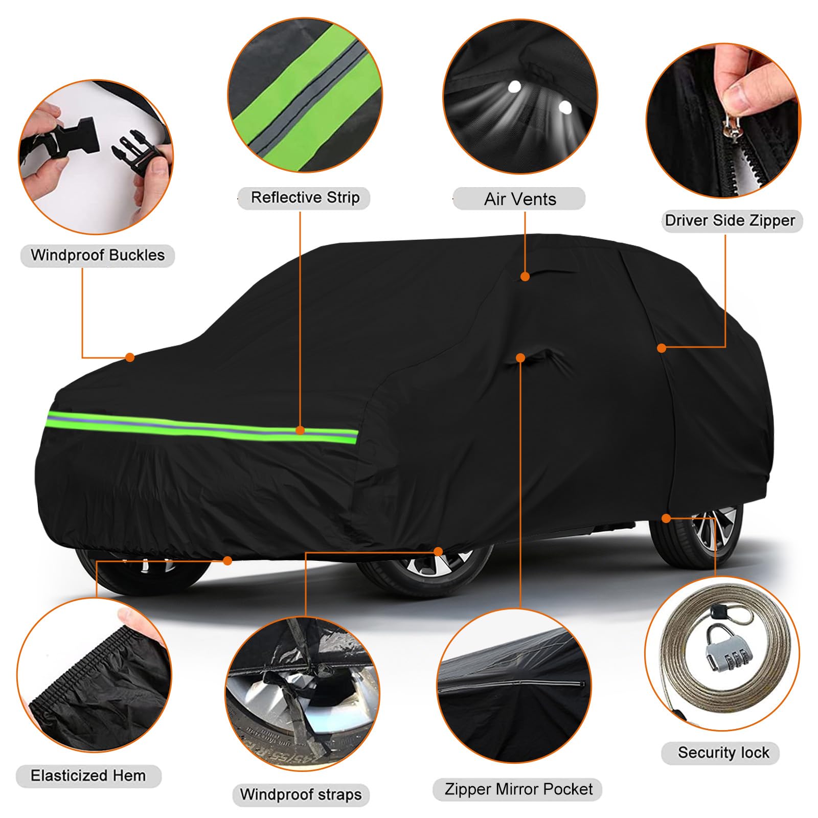 Autoabdeckung Wasserdicht für 2023-2026 BYD Seal U 5-Door SUV, Schwarz | Vollgarage Autoplane Auto Abdeckplane Winter Sommer Allwetter Outdoor Abdeckung mit Reißverschluss Tür, Windschutzbänder