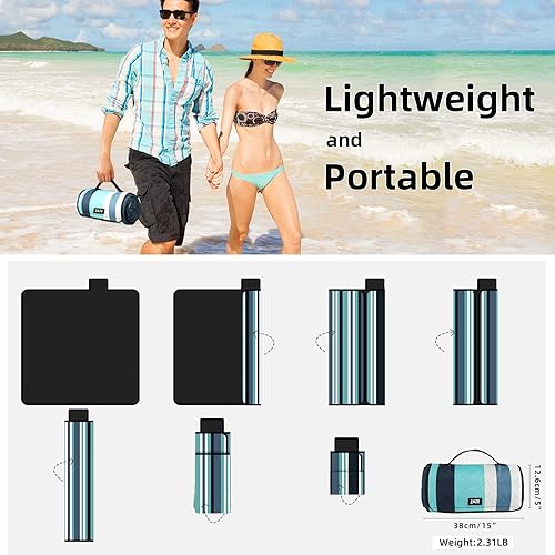 Miniatura 5 de ZAZE Manta de picnic para playa, 80 x 80 pulgadas, extra grande, gruesa, 3 capas, a prueba de arena, lavable a máquina, impermeable, plegable, de