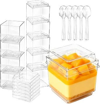 50 Pack 3 oz Mini Plastic Dessert Cups with Lids and Spoons