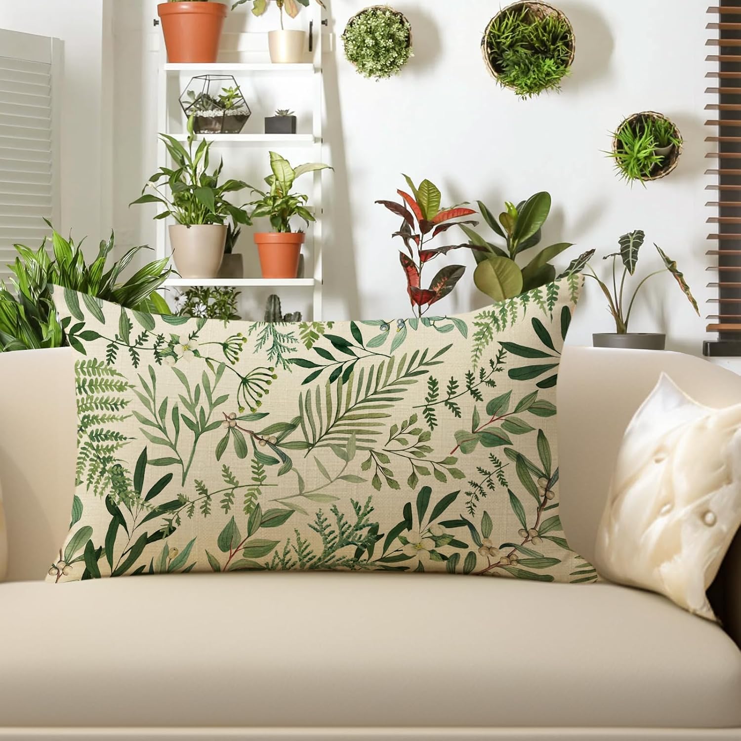 Green Leaves Lumbar Decorative Throw Pillow Cover 12 x 20 image 4