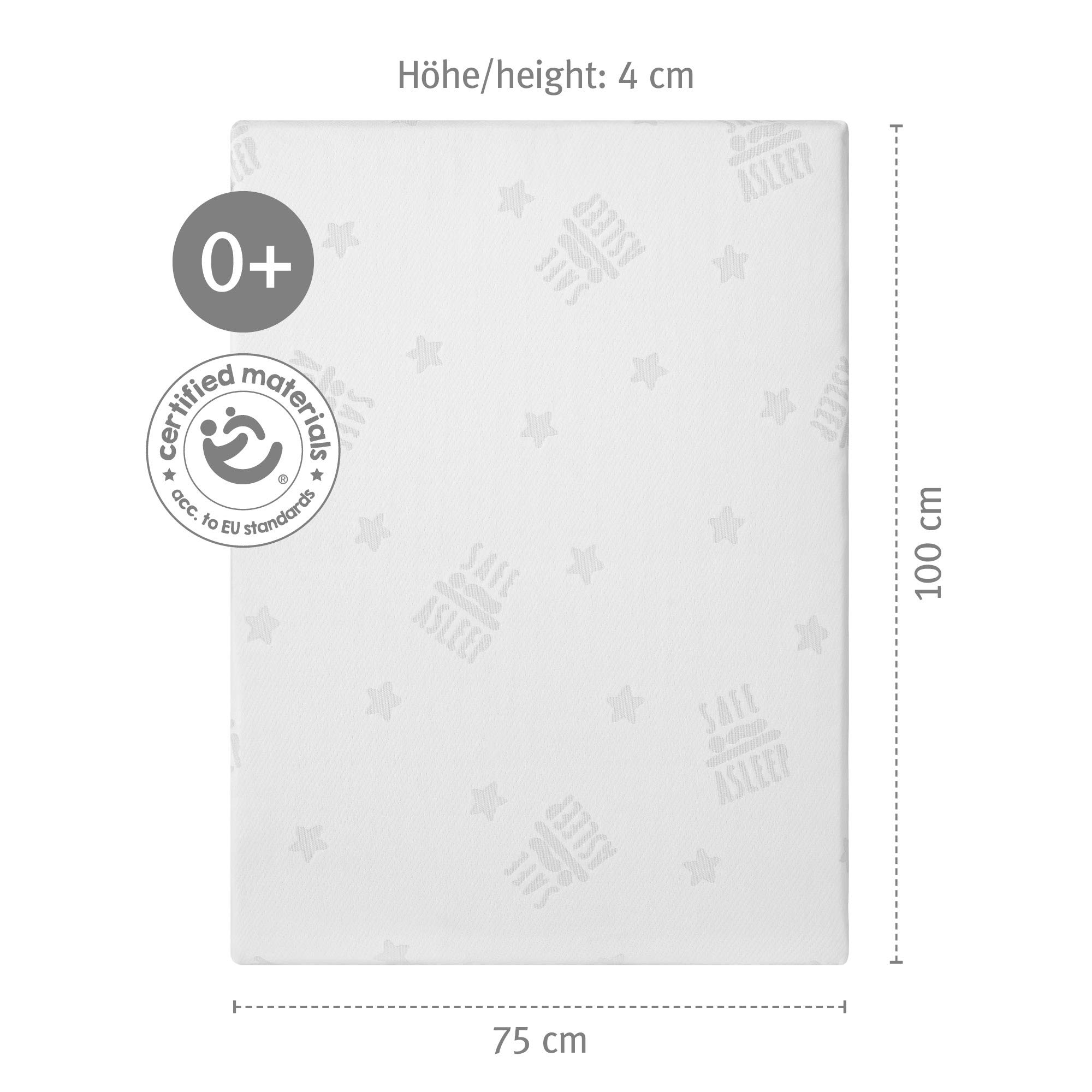 roba Materasso per Box safe asleep Air, Rettangolare, 75 x 100 cm, Rivestimento in Jacquard, Imbottito, Sfoderabile e Lavabile, con Zip, Bianco