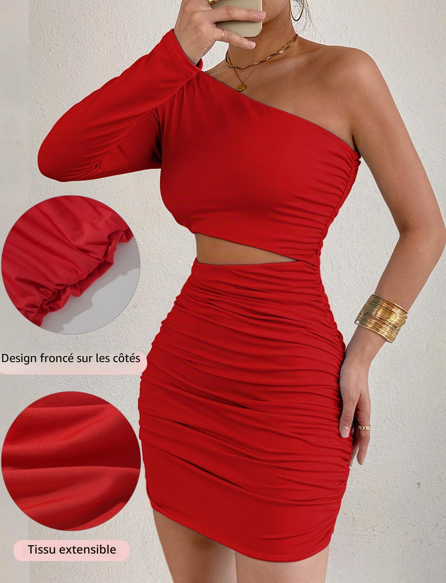 Robe Sexy pour Femme Robes à Manches Longues et Épaules Dénudées Mini Robe de Soirée Robes Moulante Élégante pour Clubbing Cocktail Fête