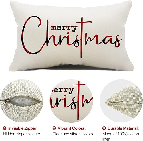Miniatura 6 de Fundas de almohada navideñas con texto en inglés Merry Christmas, decorativas, de tela de algodón, de lino, funda de almohada para sofá,