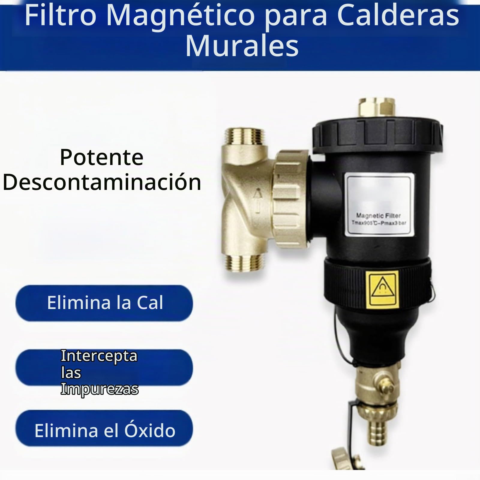 Filtro magnético de caldera separador de lodos con malla de acero inoxidable para eficiencia de calefacción central, negro 1/4 pulgadas (DN32/1-1/4 macho)